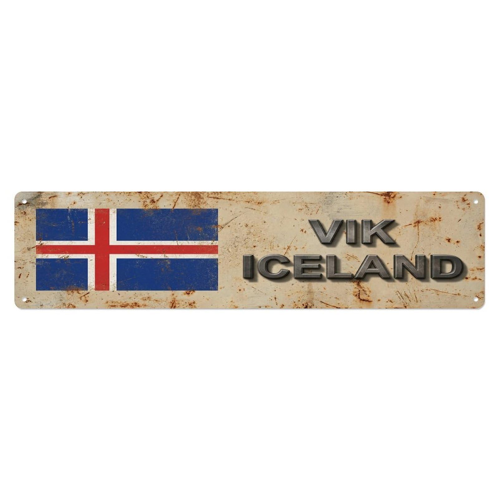 Vintage Vik Iceland Flag Decor Rustic Travel Metal Tin Sign