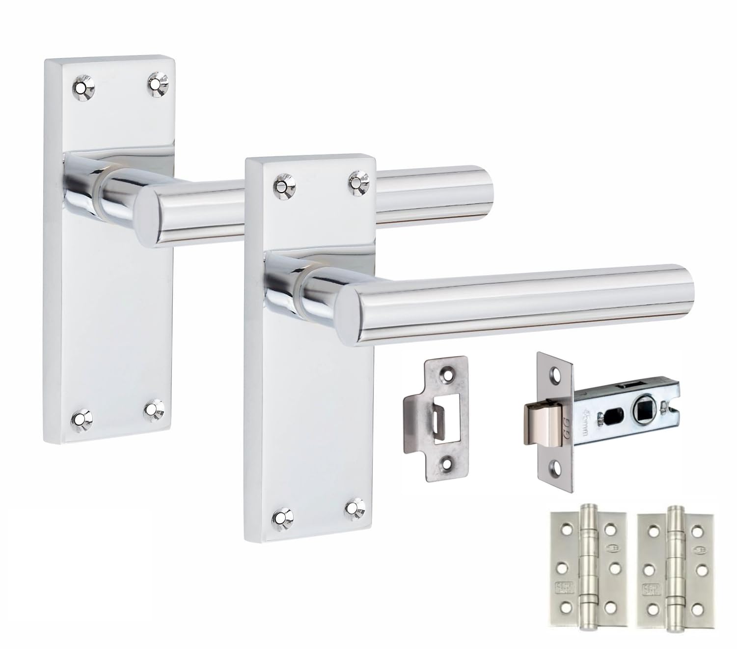 Golden Grace Victorian Straight T-Bar Internal Handle SetPolished Chrome1 Pair 3" Ball Bearing HingesLatches Pack120mmx40mmGg from B&Q