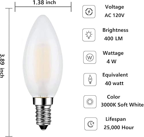 Miniatura 3 de Bombilla LED E14 para candelabro, equivalente a 40 W, 4 W, regulable, bombillas LED para velas, 3000 K, blanco suave, 400 lúmenes, bombilla