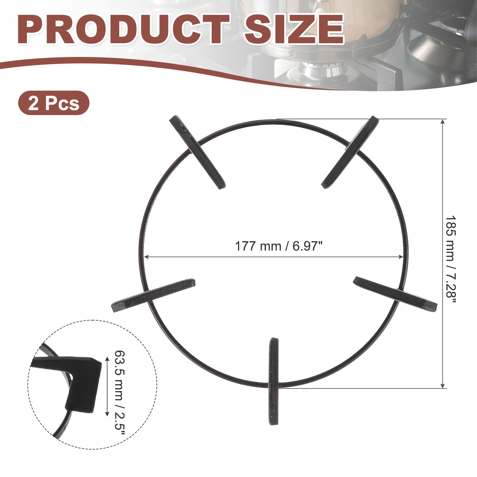 PATIKIL 2 anillos de wok para estufa de gas, soporte de hierro fundido de 7 pulgadas, accesorios de repuesto para quemador de cocina en el hogar, color negro