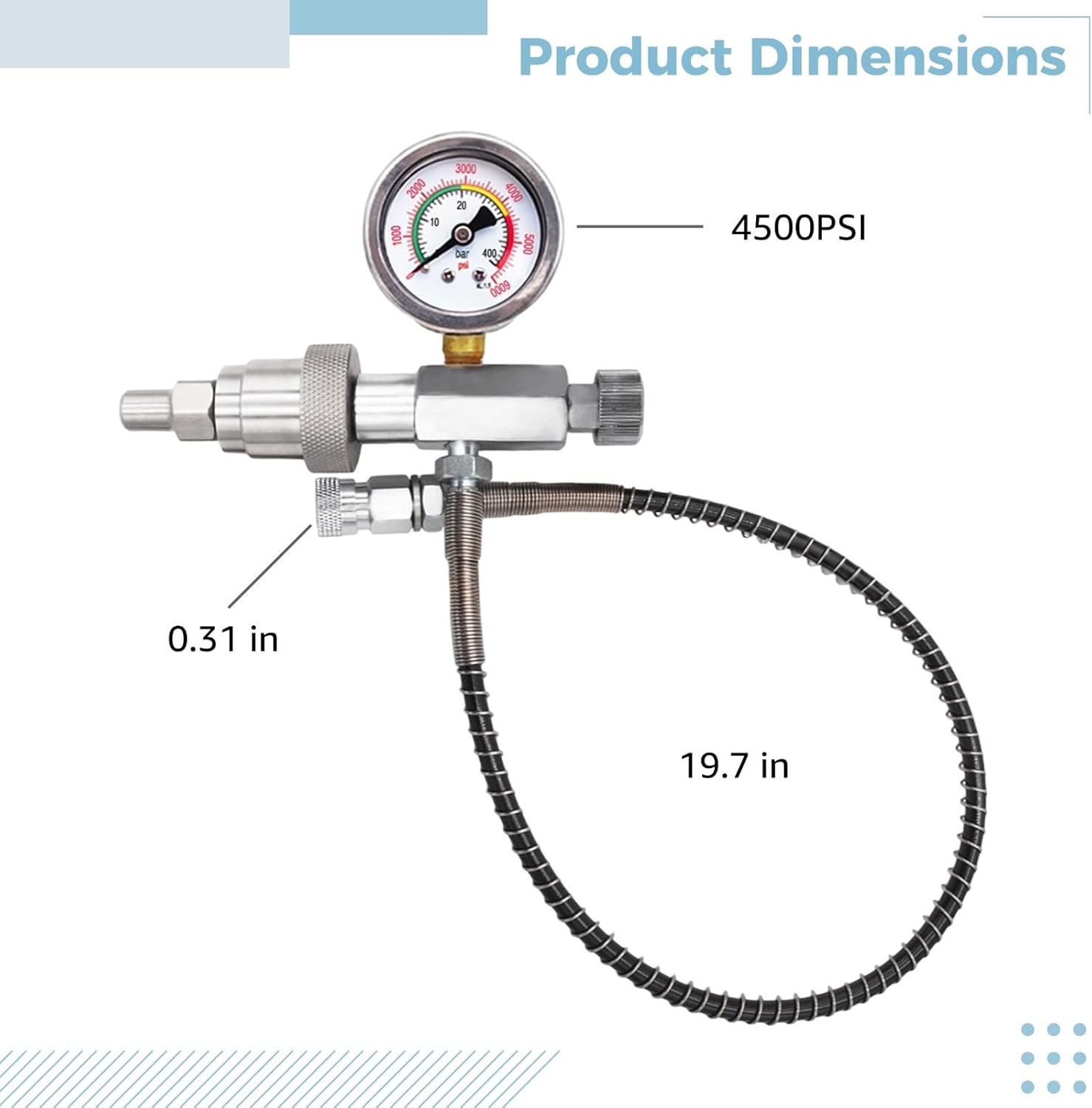 4500Psi Cga347 Filling Station, Stainless Steel Air Rifle Pcp Adaptor with Pressure Gauge and Quick Connect