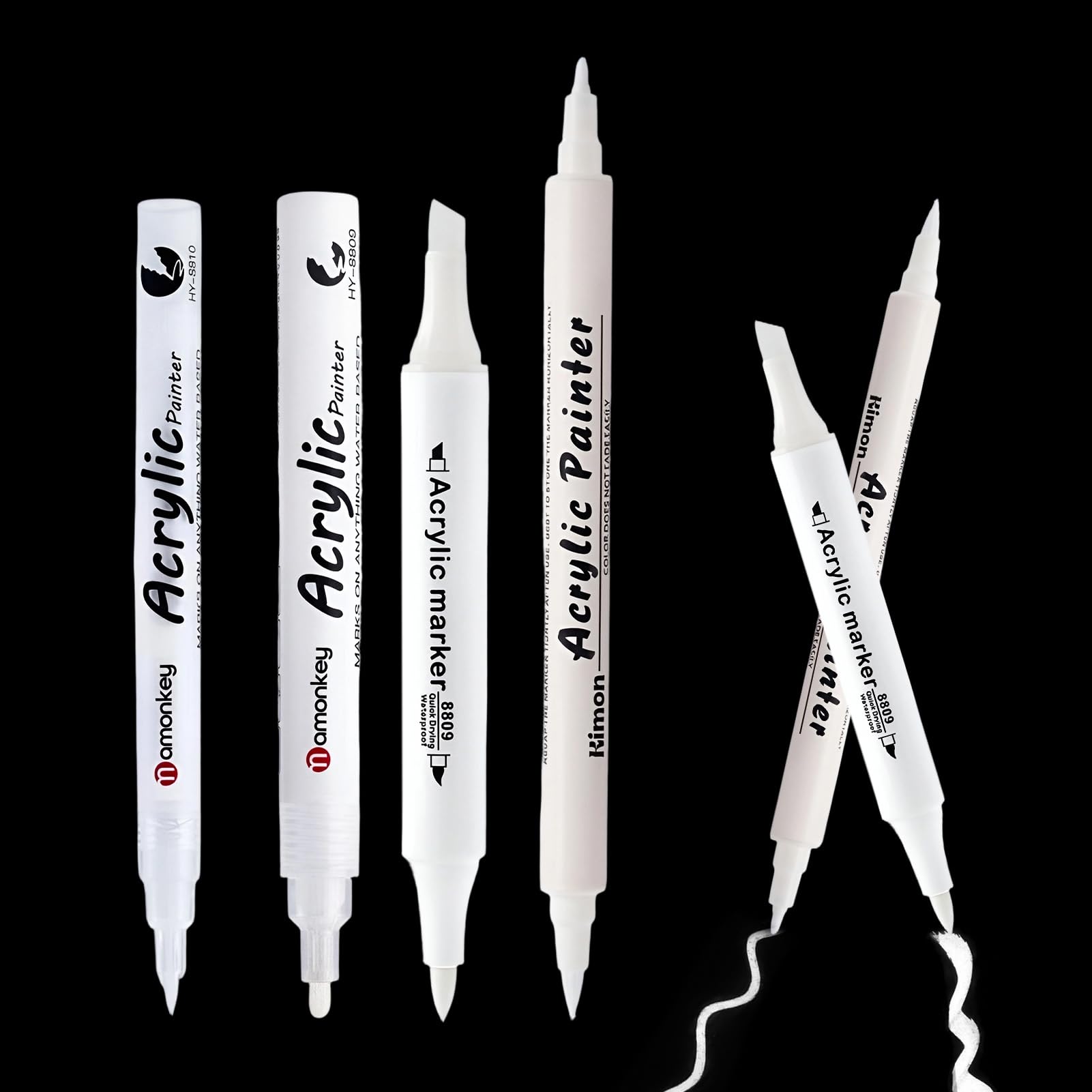 Rotuladores permanentes blancos, 4 unidades, acrílico blanco con múltiples puntas (0,7 mm, 1-3 mm, 2 mm, 6 mm), bolígrafos opacos impermeables de secado rápido para papel negro, manualidades, ropa