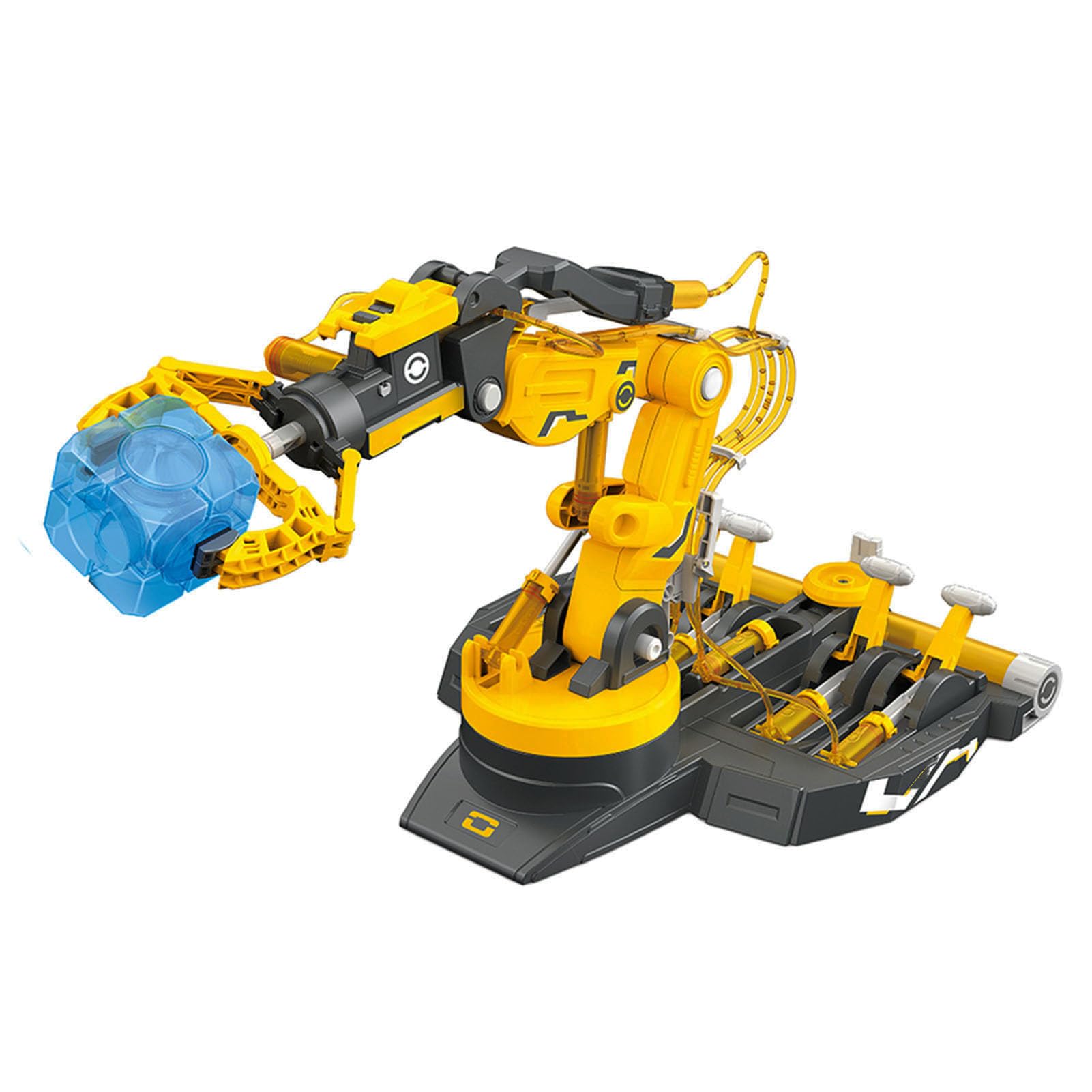 Kit Braccio Robot Idraulico, Giocattolo Braccio Meccanico per (102 giallo) | Non Sono Necessarie Batterie, Principio di Alimentazione Ad Acqua, Base con Rotazione di 270°, Morsetto e Ventosa Inclusi,