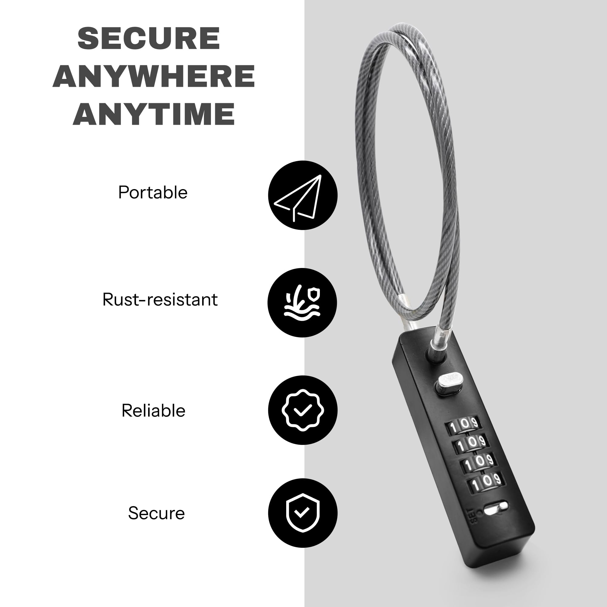 UP Security Cadenas à Combinaison Sans Clé Avec Câble En Acier - Code Combo Réinitialisable Antivol Pour Casier, Armoire, Clôture, Portail, Porte Pour Animal Domestique, Casque De Vélo (bleu, Câble De