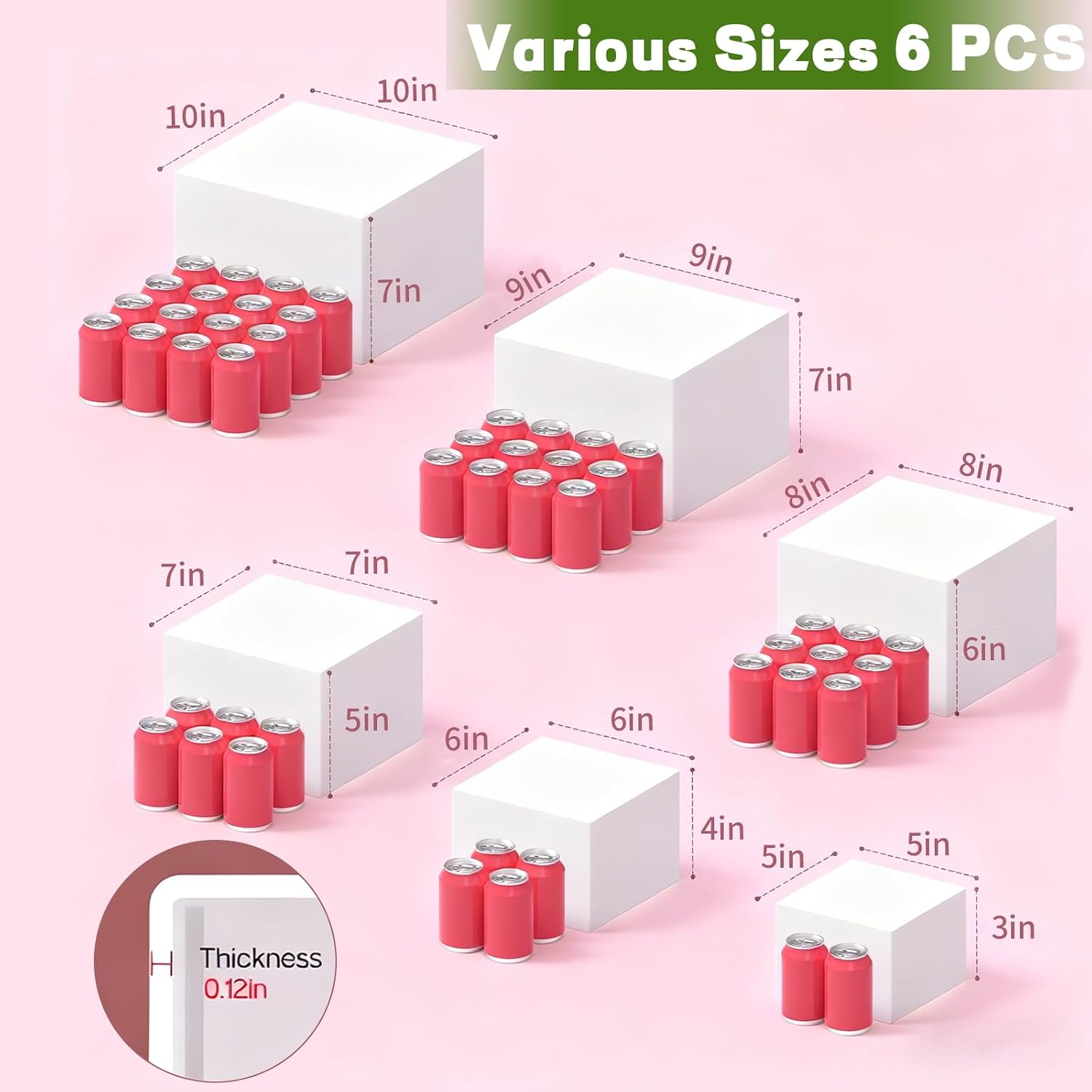 Buffet Risers Set, 6 PCS White Buffet Table Display Stand(Size 5",6",7",8",9",10"), Food Display Risers for Party, Acrylic Cube Boxes, Display Stand Shelf for Party, Catering, Jewelry & Collectibles