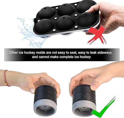 Miniatura 5 de Moldes de bolas de hielo, bandeja redonda para cubitos de hielo de whisky bourbon grande para cócteles de whisky (paquete de 3), color negro