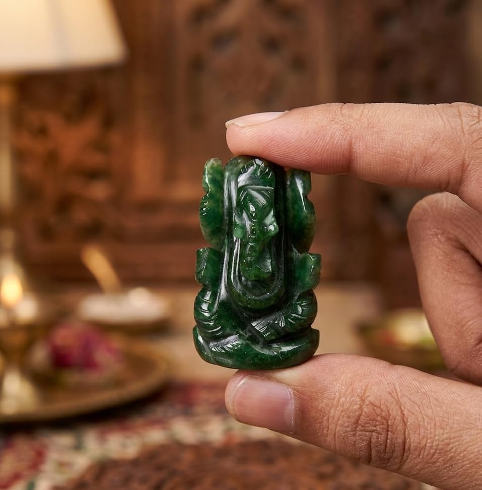 Estatua de Ganesha Natural Piedra Verde Aventurina 1.5 pulg miniatura 2