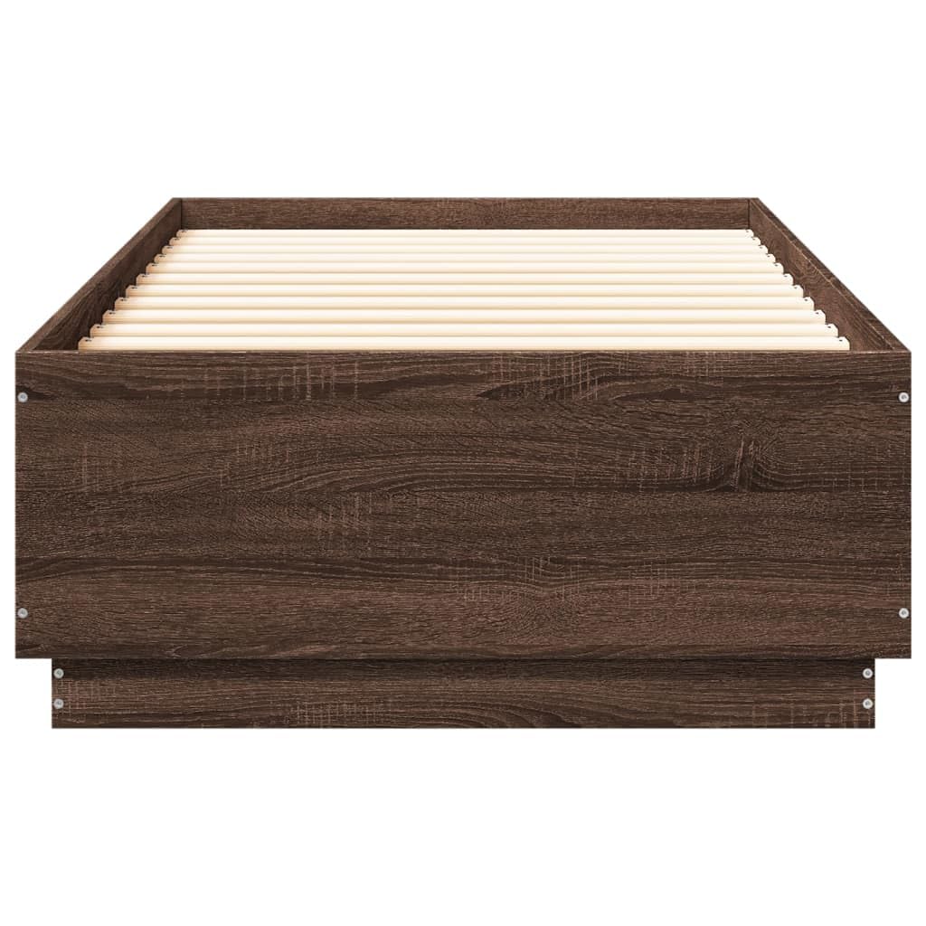 Bettgestell 90x200 cm Braun Eichen-Optik aus Holzwerkstoff mit Sperrholzlatten Modernes Design Robust und Langlebig für Jugendzimmer Erstwohnung und Gästezimmer