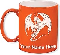 Vista 7 de LaserGram Taza de café redonda de cerámica de 11 oz, dragón, grabado personalizado incluido (negro)