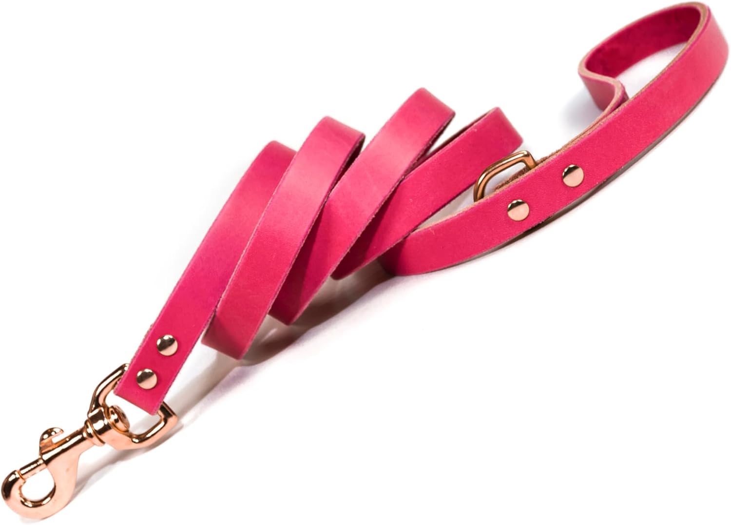 Handmade Bridle Leather Dog Leash, Copper/Rose Gold Tone Hardware (Distressed Brown)