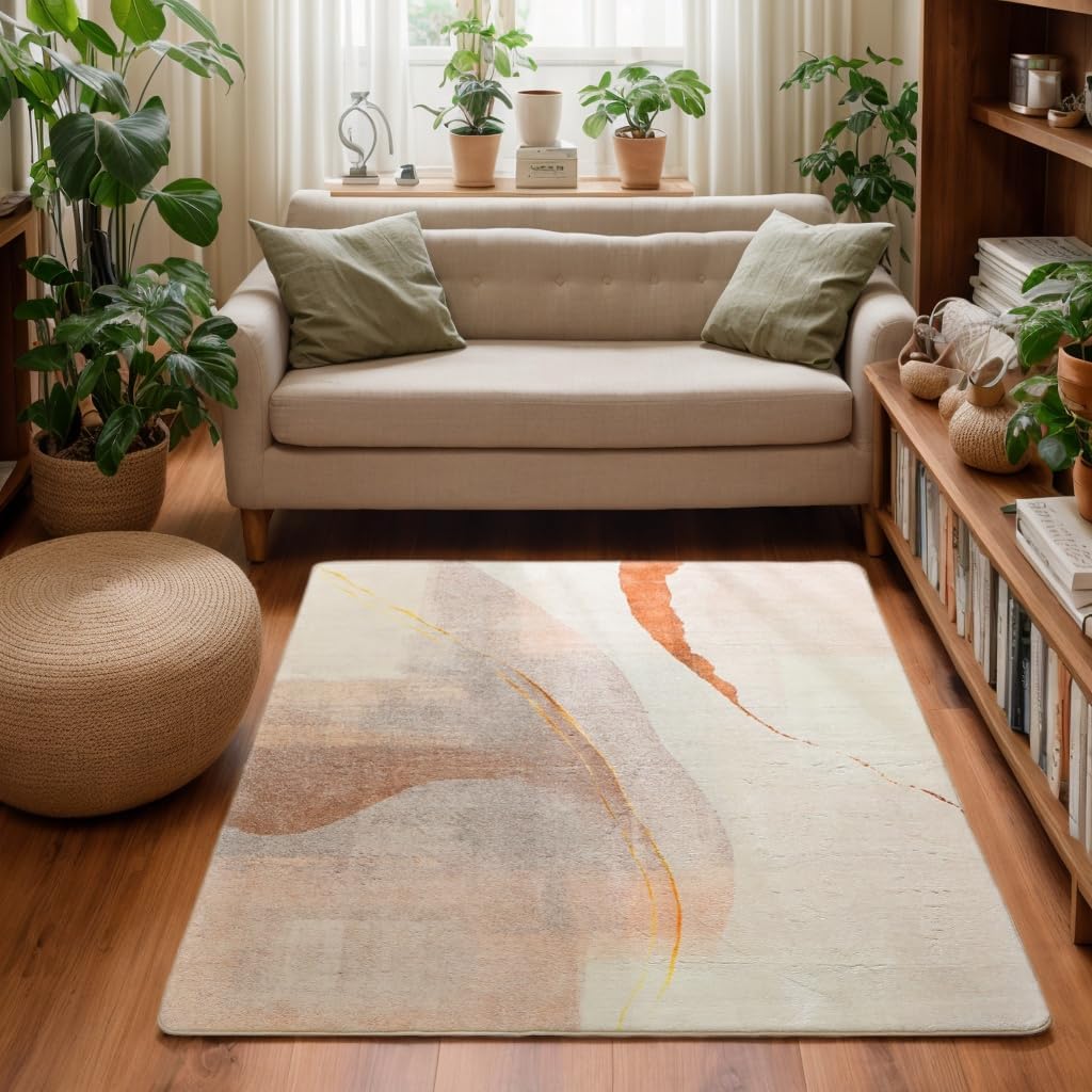 Tappeto Rotondo Morbido 180 Cm - Beige, Pelo Corto, Per Camera O Salotto, Lavabile