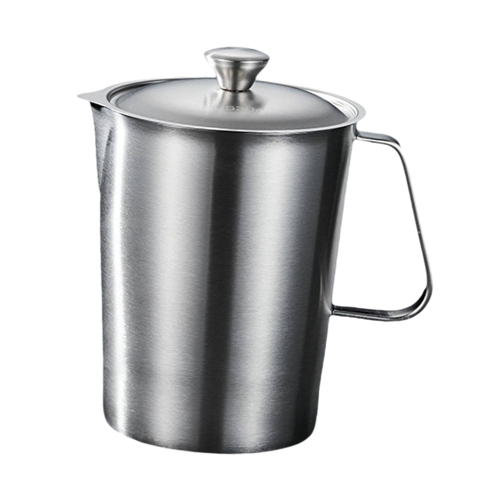 Vaso Medidor Acero Inoxidable Taza Medidora Recipiente con Tapa Marcado Doble Escala Asa Funcional Adecuada para Hornear Mezclar Espresso Cocina, 2000ml