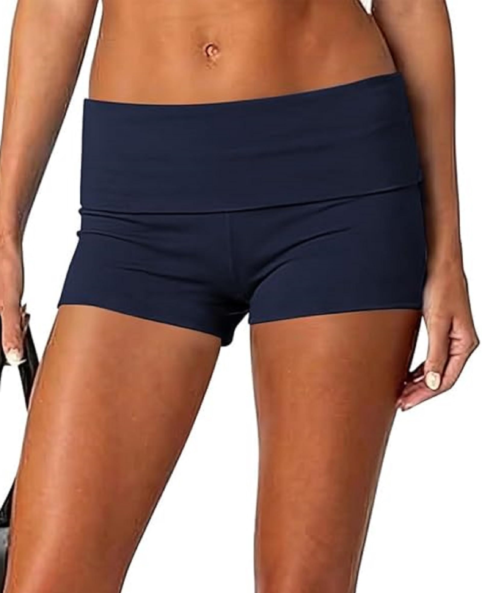 Women Fold Over Lounge Shorts Sexy Low Rise Yoga Shorts