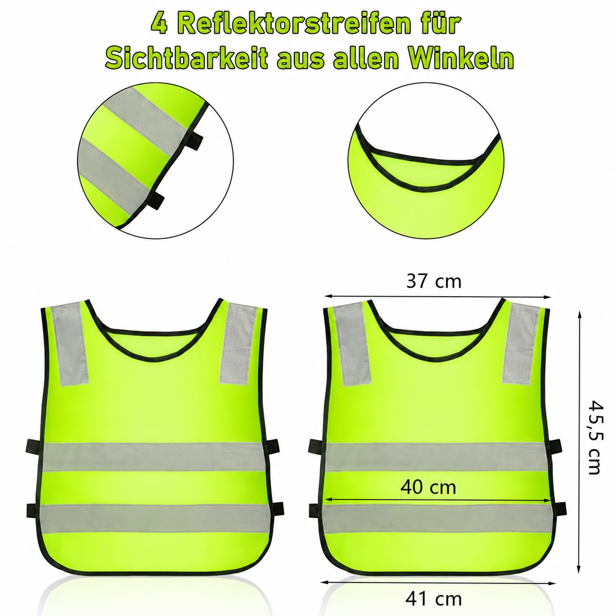 30 Stück Warnwesten für Kinder – Warnweste für Kinder, reflektierende Sicherheitsweste, neon-gelbe Verkehrssicherheitsweste für Schüler, zum Laufen, Radfahren und Ausflüge
