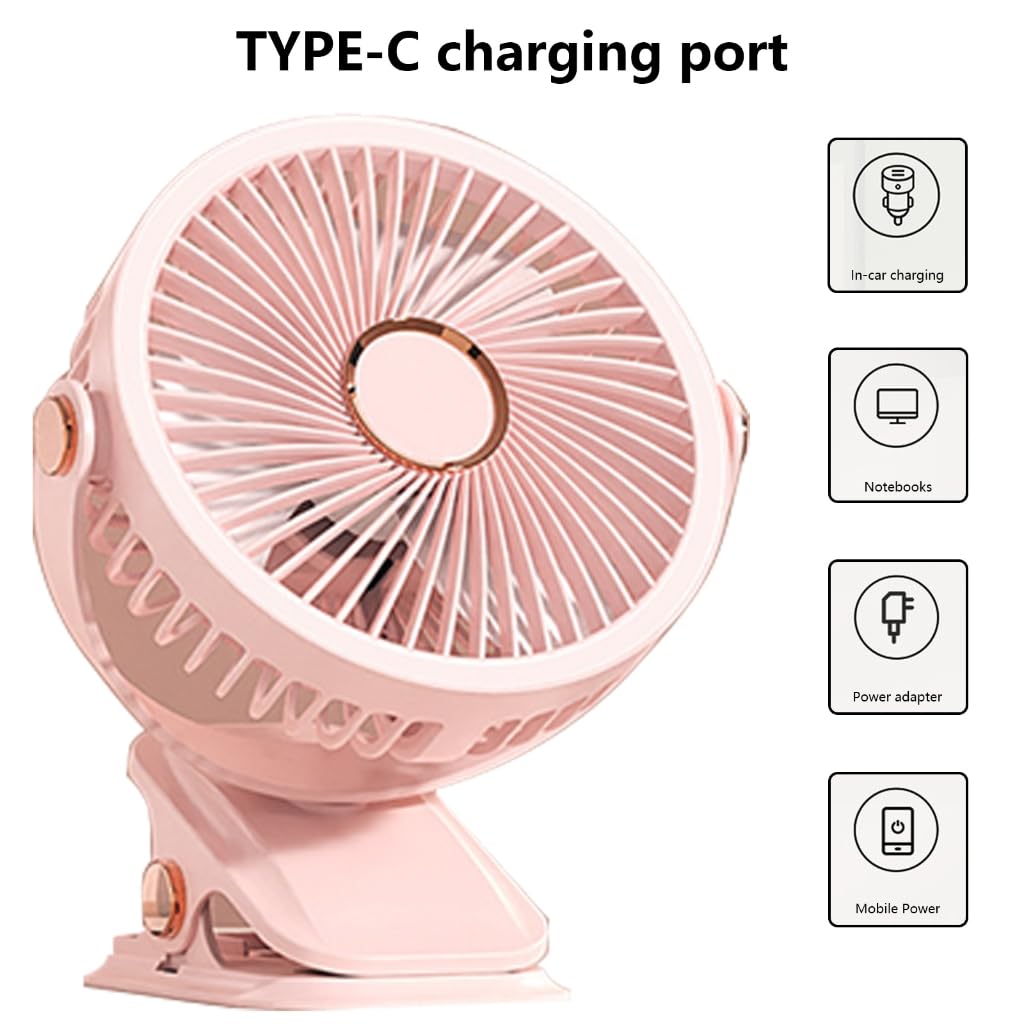 Petit ventilateur silencieux alimenté par USB/piles pour chambre à coucher, bureau, ventilateur de refroidissement avec lampe de nuit, ventilateur d'extérieur à pince solide, branchement