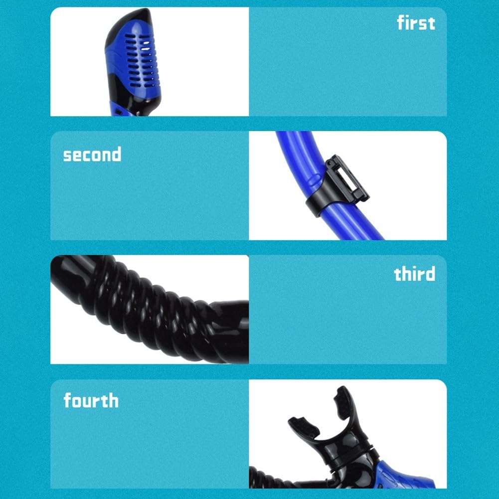 Set da snorkeling con boccaglio Dry Top, maschera regolabile e pinne, lente in vetro temperato, design a tacco aperto per avventure di nuoto e immersioni, blu