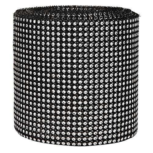 9m 24 Rows Plastic Artificial Sparkling Glitter Rhinestone Diamond Mesh Ribbon for DIY Craft Sewing Party Decoration(Black)