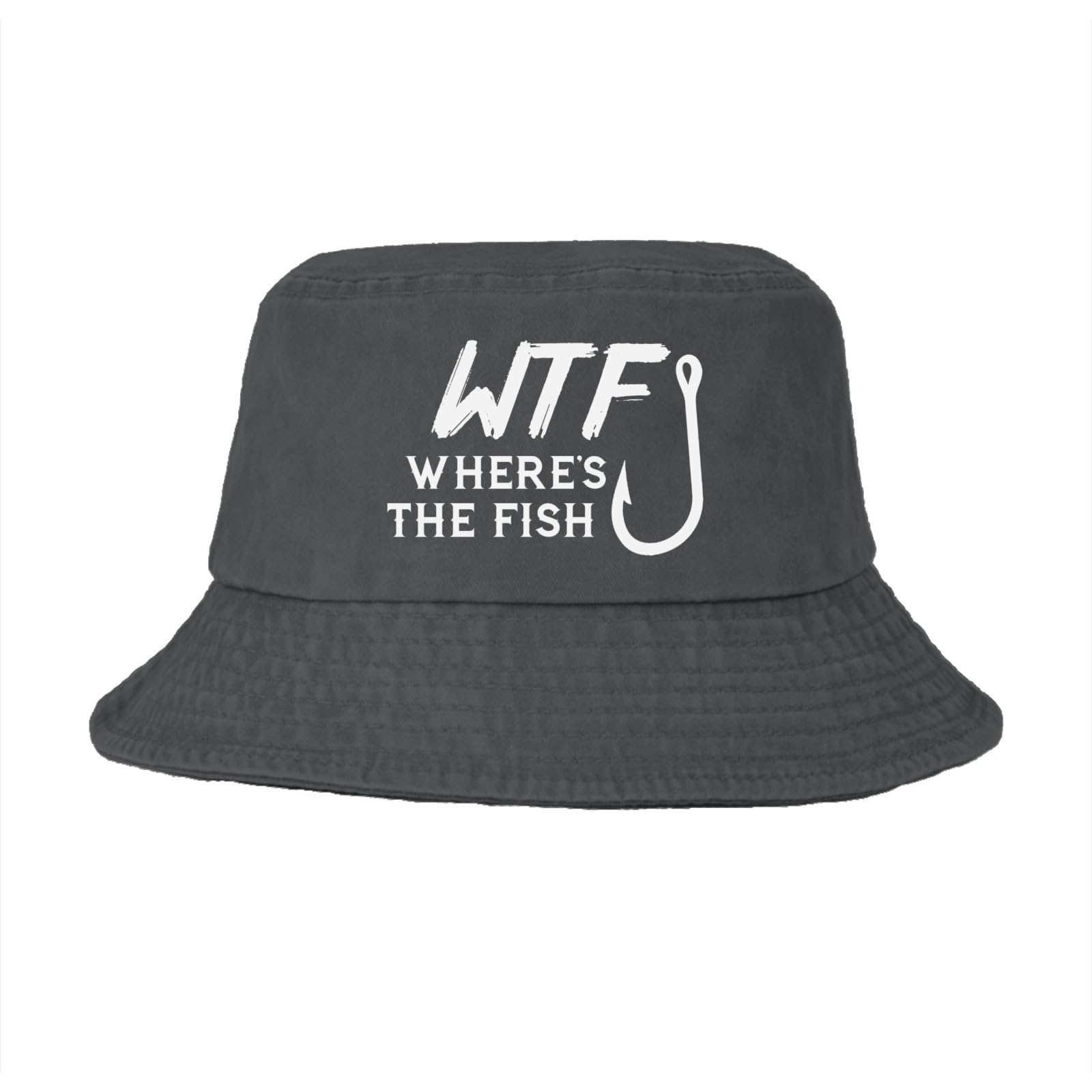 Funny Fishing Trucker Hat WTF Where's The Fish Bucket Hats Flodable caps Wash Black