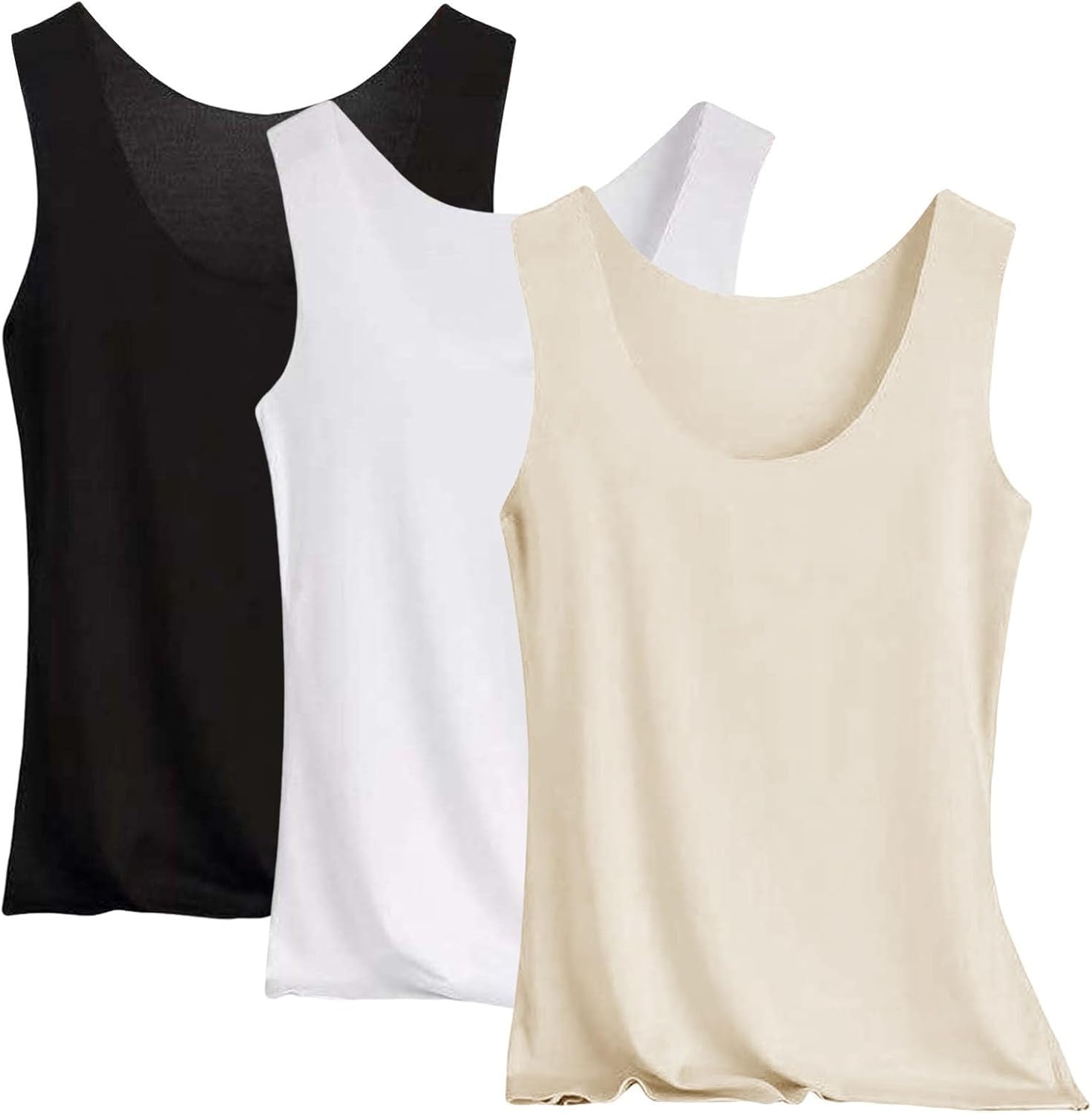 3 Pack Women's Sleeveless Tank Tops Round Neck Slim Fit Fashion Summer Pajama Workout Basic Solid Color Loungewear