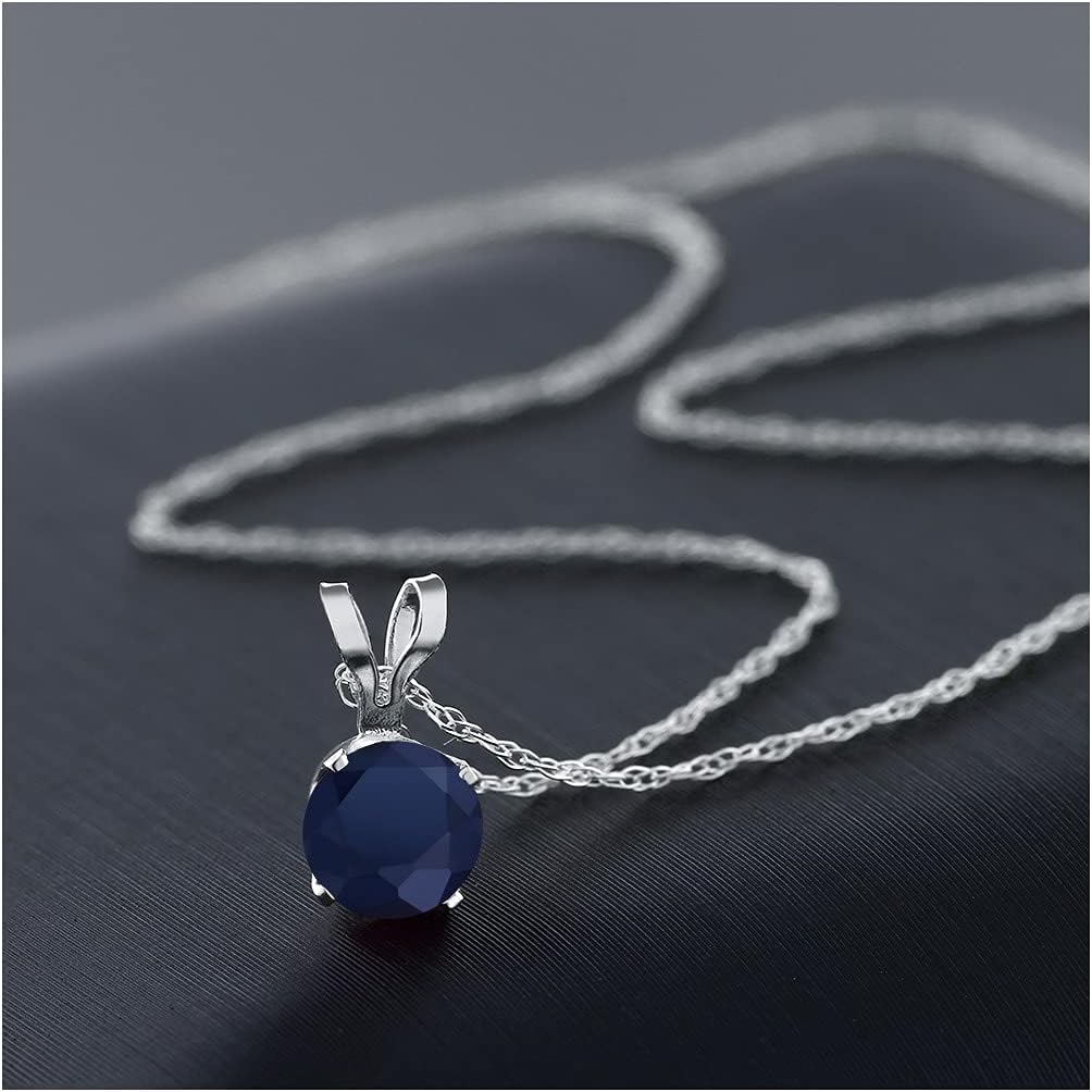 Gem Stone King 14K White Gold Blue Sapphire Pendant Necklace For Women (0.60 Cttw, Gemstone September Birthstone, Round 5MM, with 18 Inch Chain) - Image 4