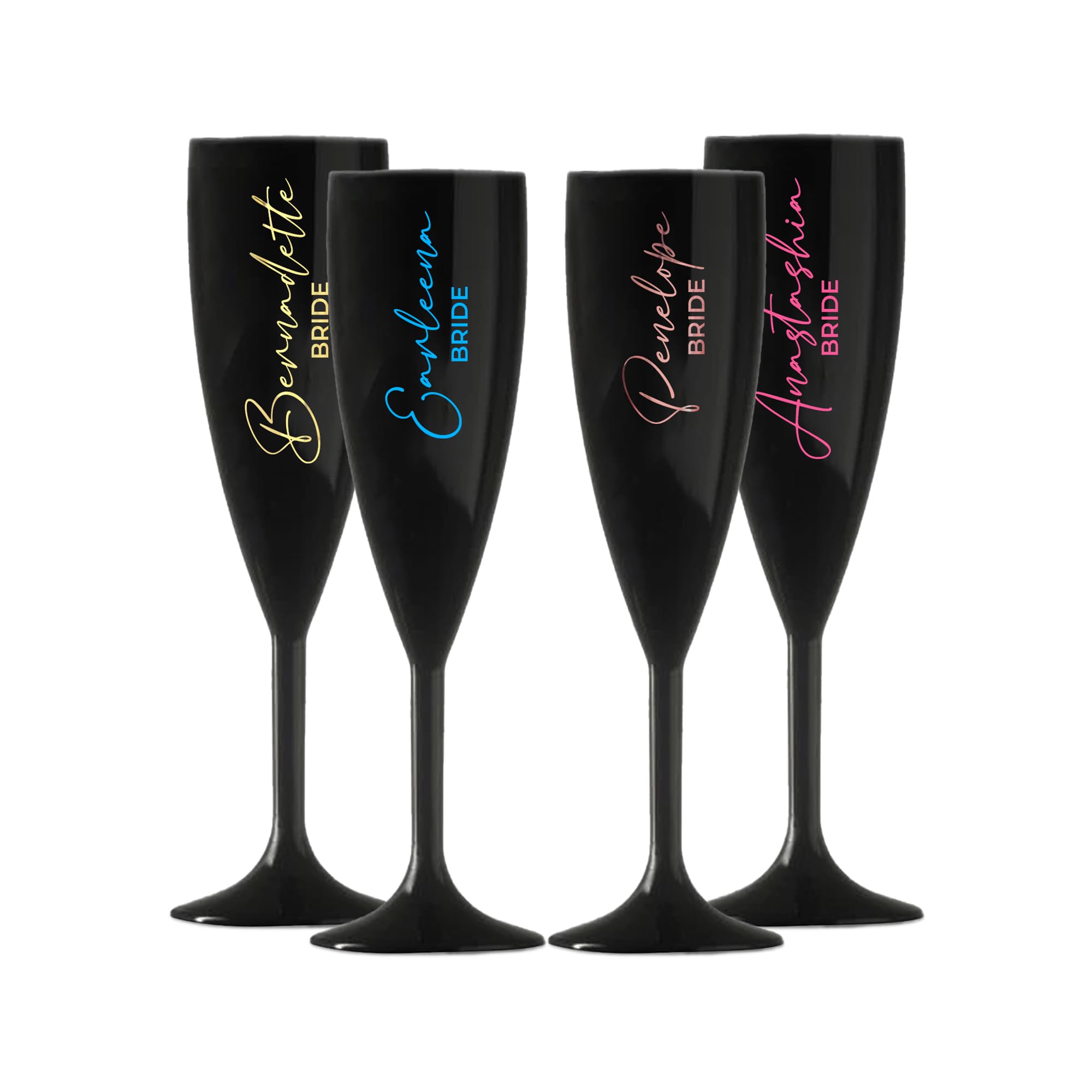 Personalised Champagne Premium Flute Glass Bride Groom Mr Mrs Wedding Maid Honour Any Name Wine Cocktail Prosecco Gift (Black, Bride)
