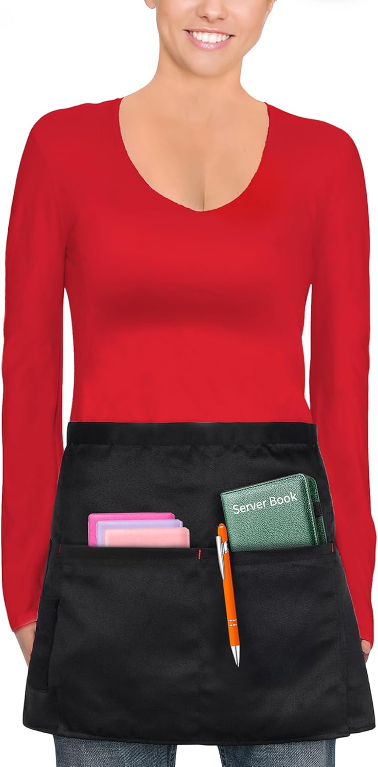 Xeoxarel Waist Aprons with 3 Pockets and Two Side Slits, Unisex Waitress Waiter Server Apron - Image 7