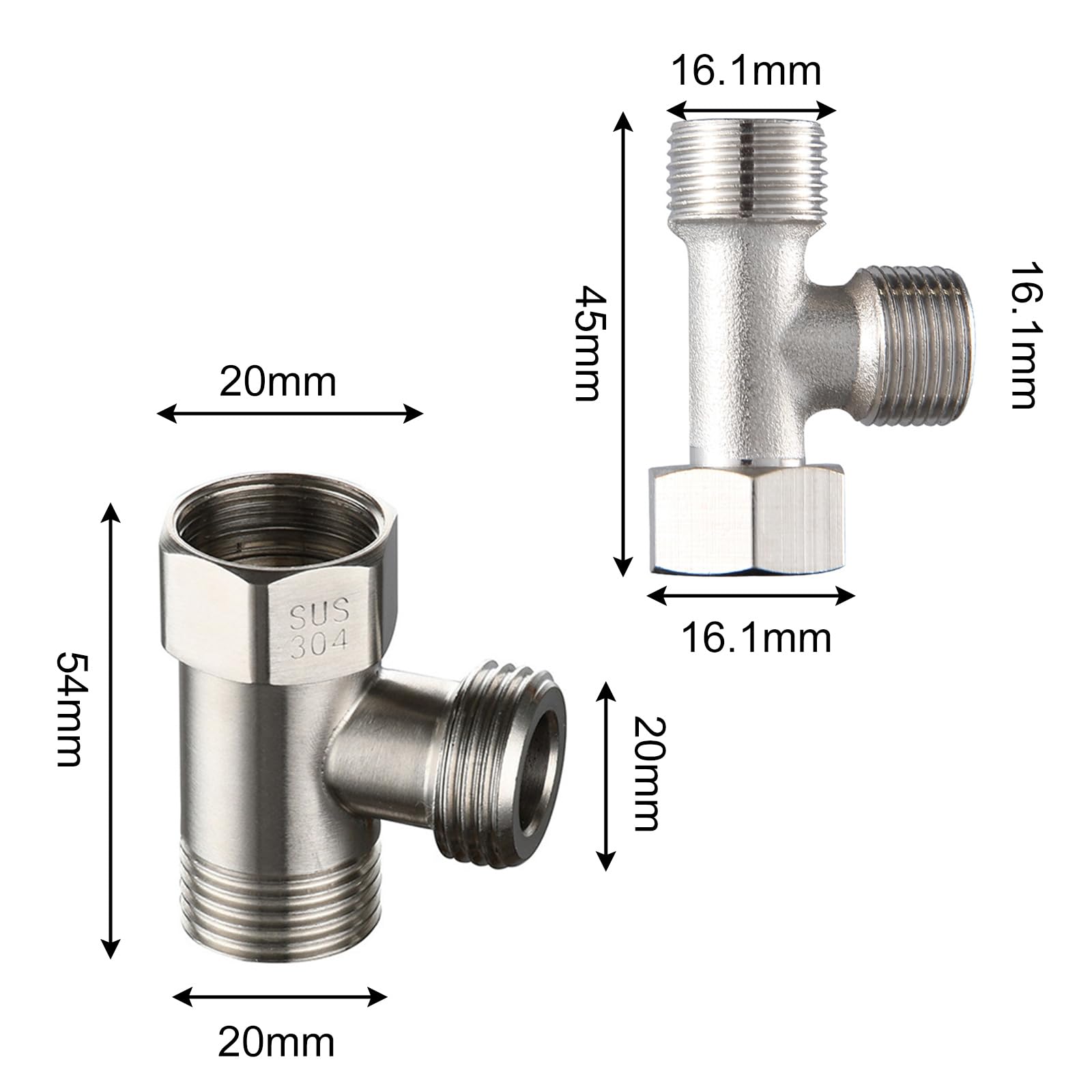 KASESSS 2 PCS 3 Way T Shape Adapter, Shower Diverter Valve G1/2", 3/8", Anti-Rust Diverter Valve Brass T Adapter - Image 2