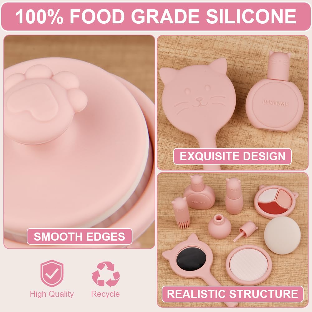 HOTUT Kids Makeup Set, 8pcs Silicone Pretend Makeup Toy Set, Girls Toys, Age 3-11, Pink, Princess Theme, Salmon-pink, child - Image 4