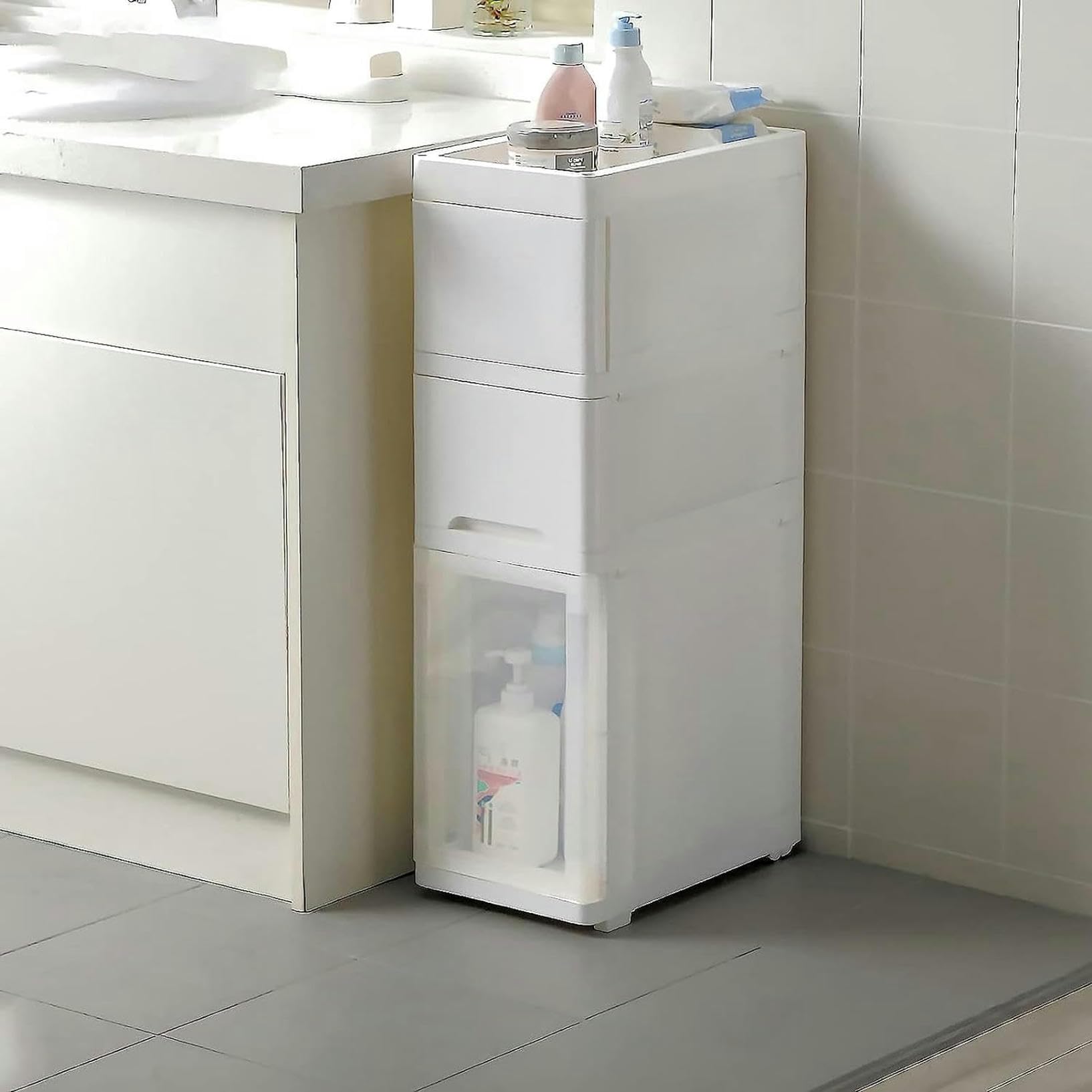 Cajones de almacenamiento apilables con ruedas, estrechos, delgados, independientes, Torre de almacenamiento, impermeables, laterales, para baño, cocina, estudio, armario