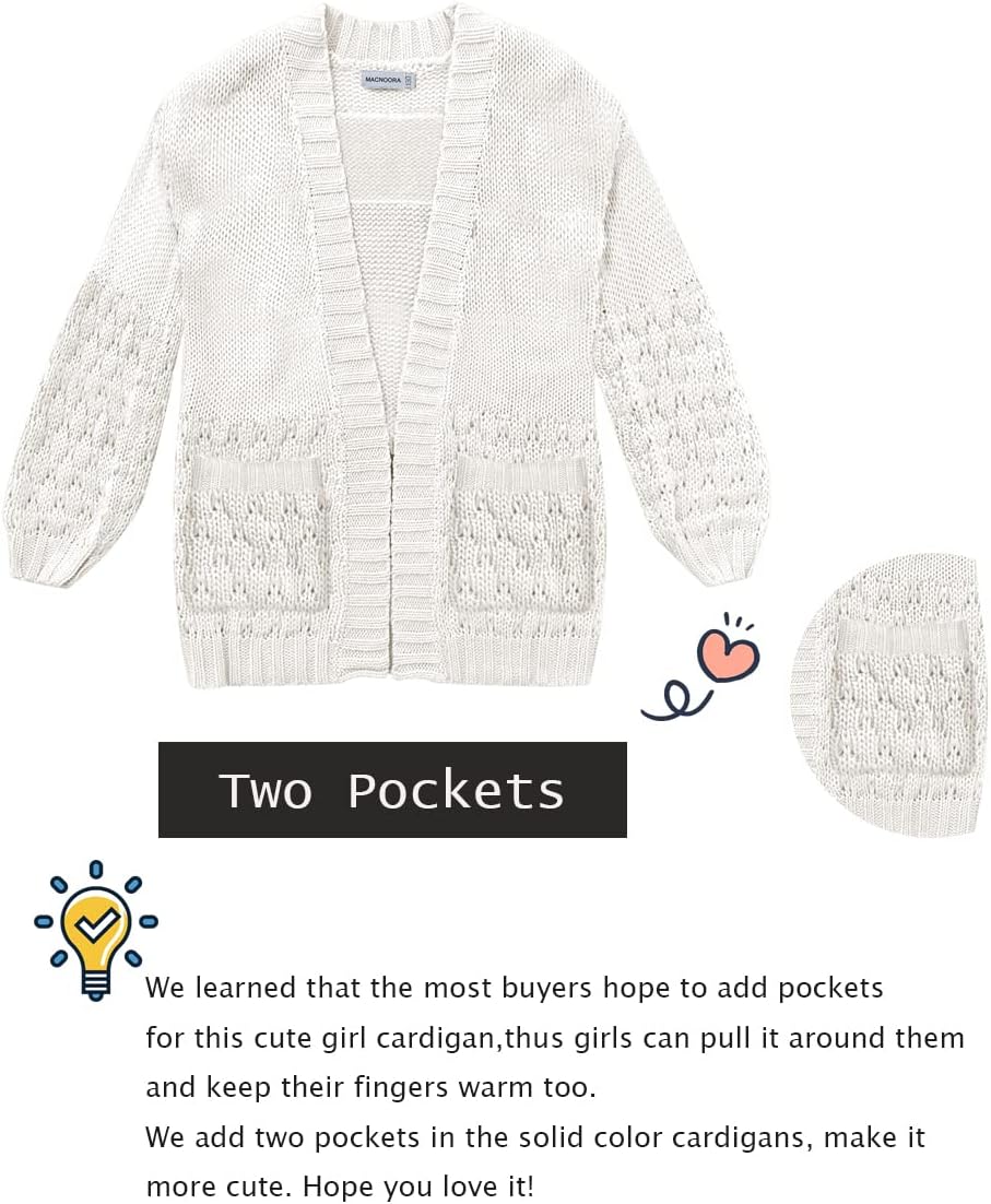 Girls Open Front Long Sleeve Cardigan Color Block Chunky Knit Oversized Kids Sweaters Coat