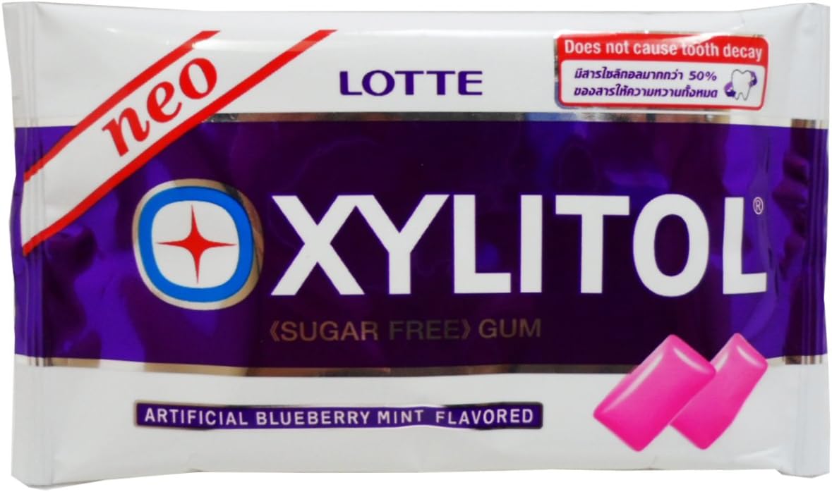 Lotte Xylitol Neo Dental Health Chewing Gum Blueberry Mint Flavored Sugar Free 12g (8 Pellets) X 3 Bags