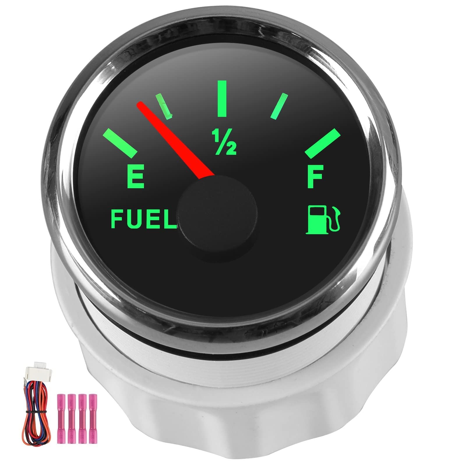 Rupse Jauge de Niveau de Carburant Compteur 52mm IP67 Étanche avec Rétroéclairage réglable en 8 couleurs et E-1/2-F Pointeur pour Voiture SUV Bateau Yacht Camion RV