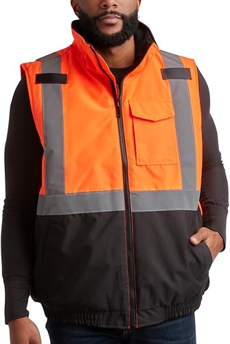 Bass Creek Outfitters Chaleco de seguridad para hombre chaleco de trabajo reflectante ANSIISEA clase 2 de alta visibilidad doble tono con