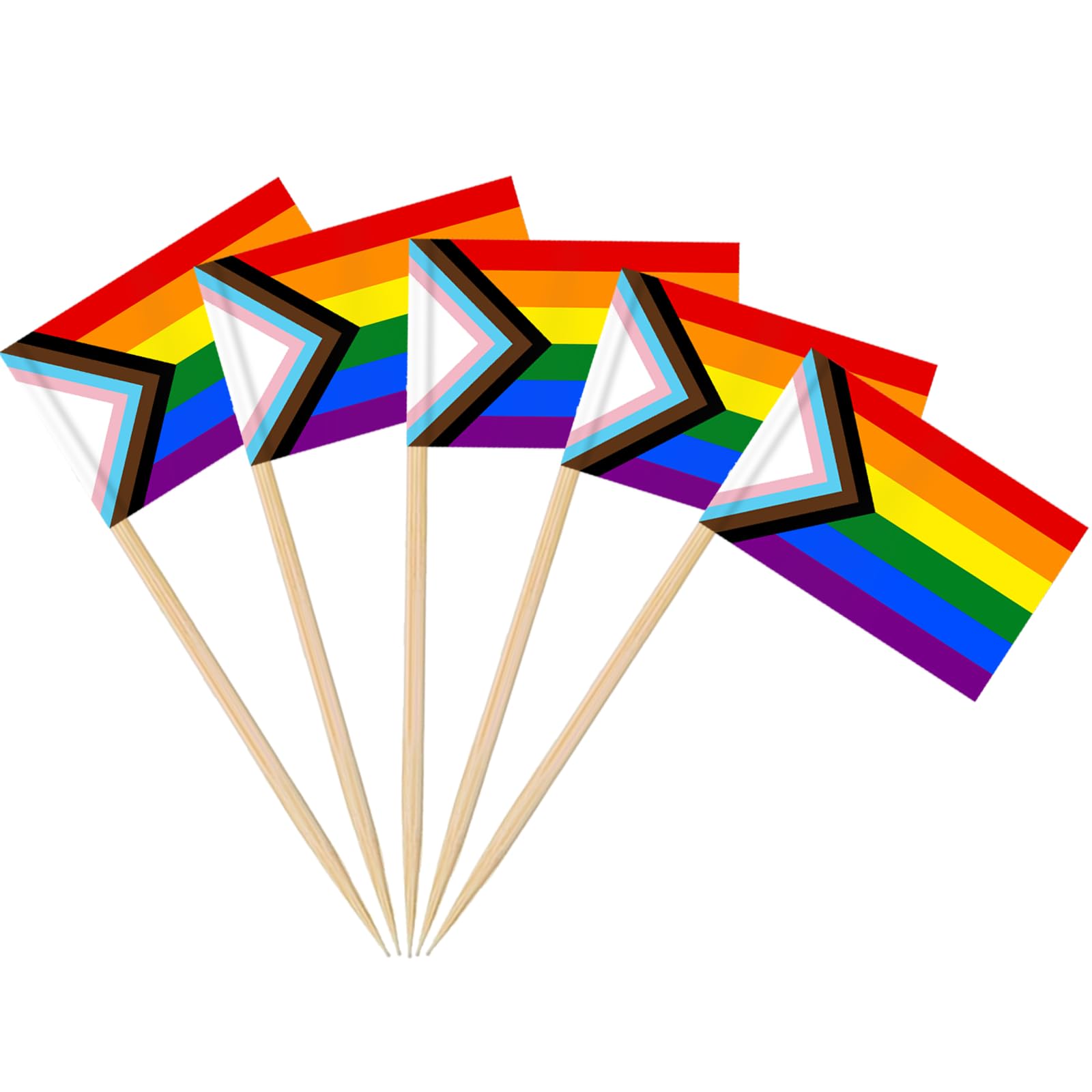 AhfuLife 200pcs Progress Pride LGBTQ Toothpick Flags Cake Toppers, Cocktail Stick Flag for Sandwich Food Cupcake Toppers Tableware Pride Day Party Supplies Pub Royal Event Decor