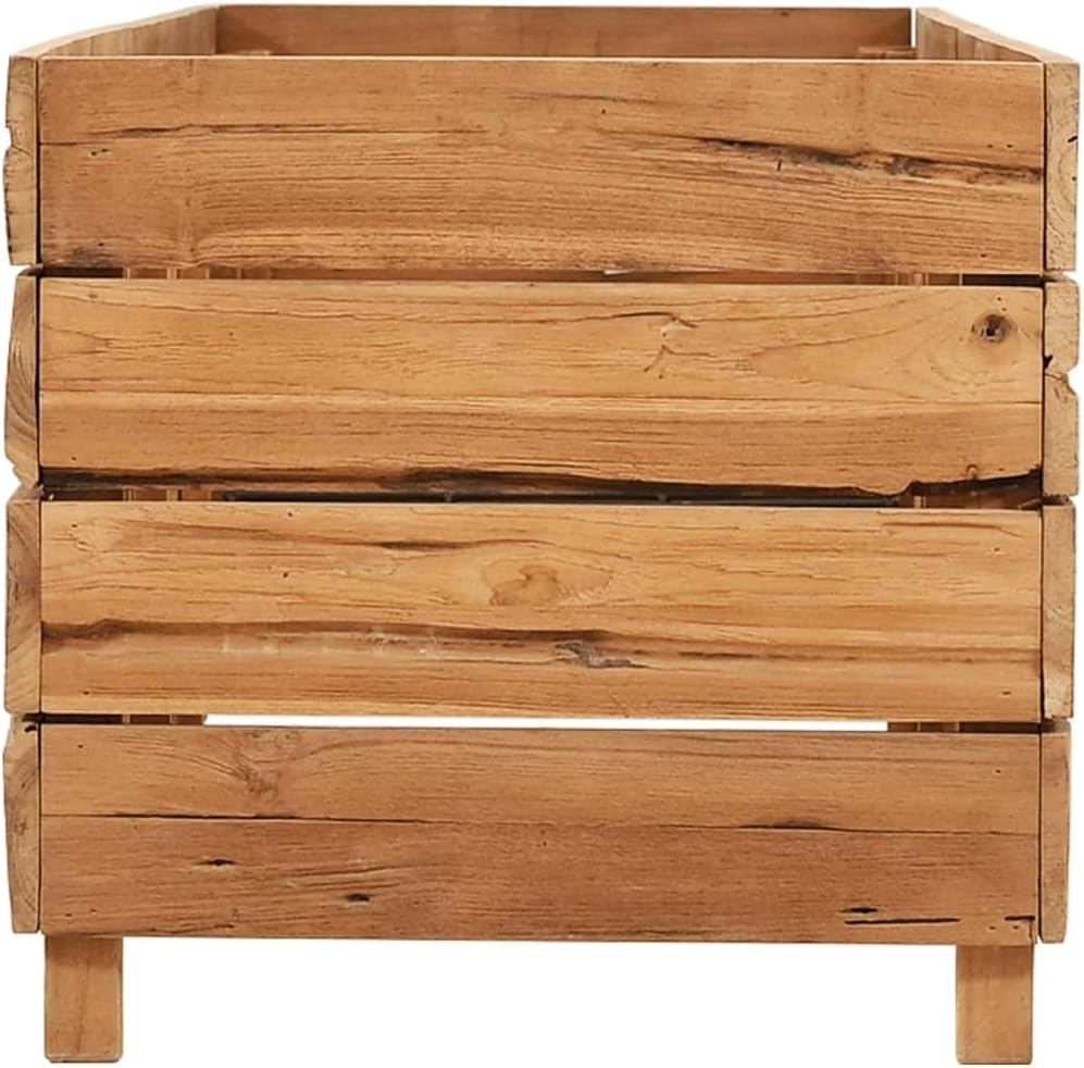 Large 59.1"x15.7"x15" Recycled Teak Wood Raised Garden Bed Rustic Brown Rectangular Elevated Planter Box with Steel Shelf for Balcony Patio Outdoor Herb Flower Vegetables