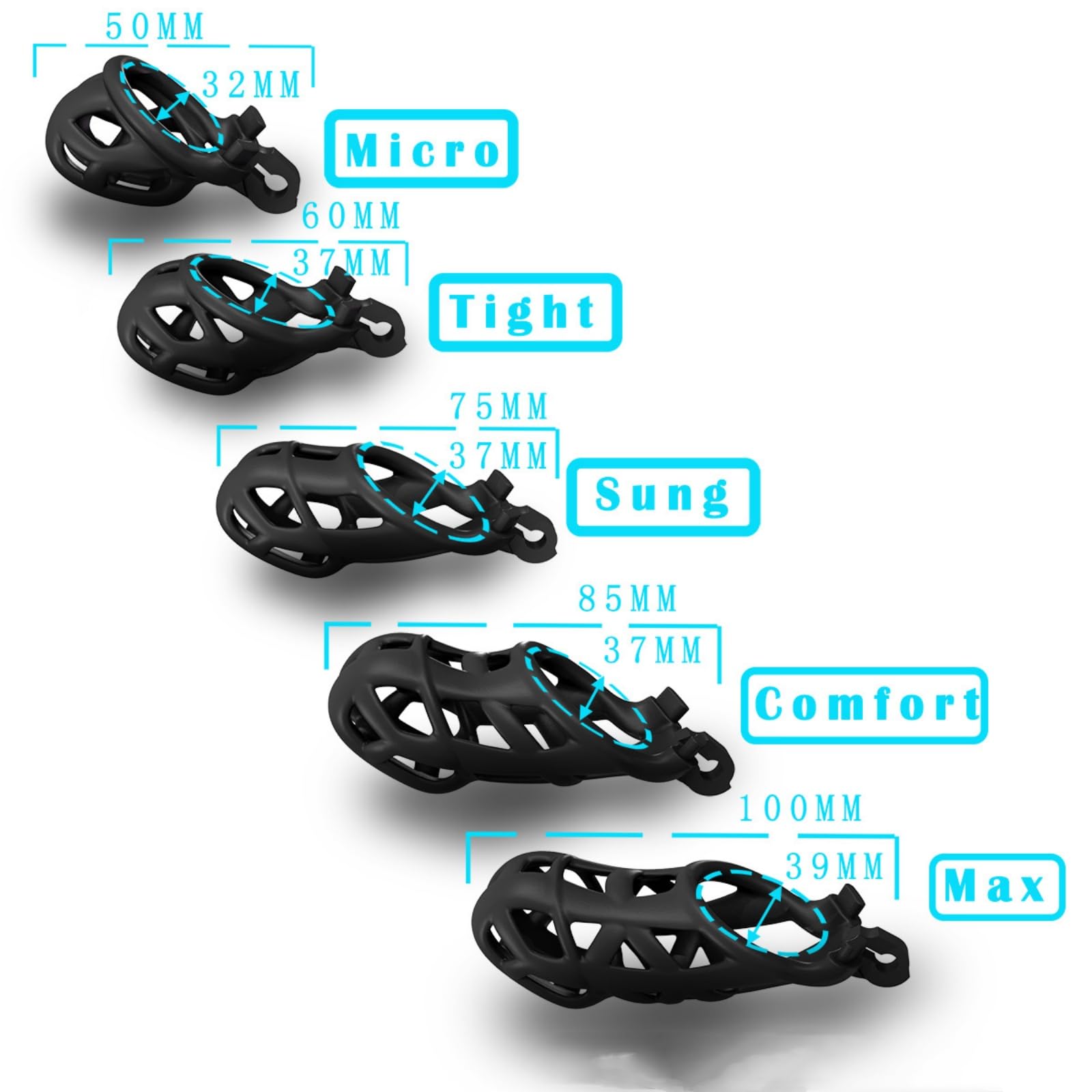 Hdynasty Gabbia per tutore Traspirante scheletrata specifica per Uomo con 4 moschettoni fissi (42mm/45mm/48mm/52mm)