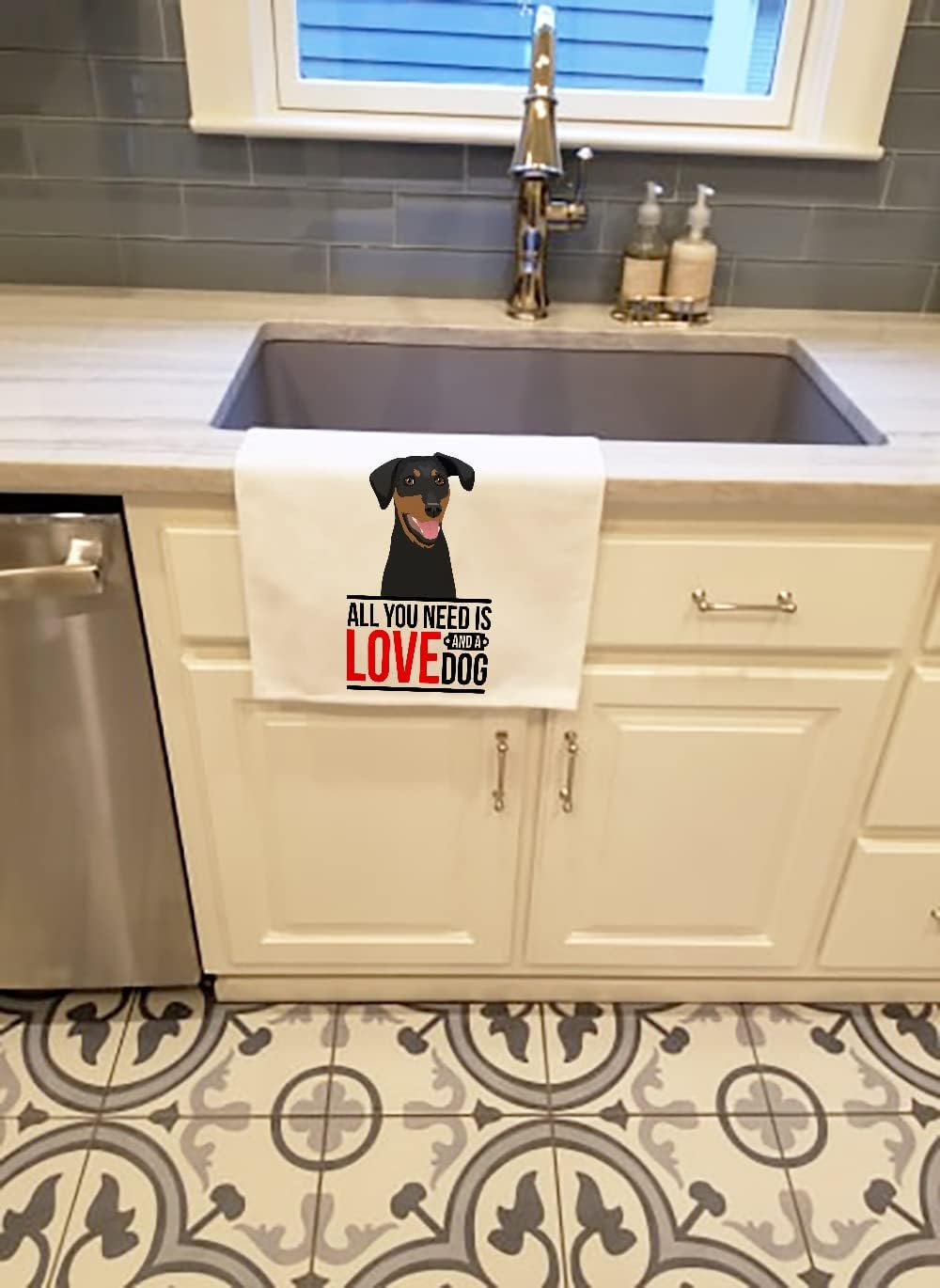 Caroline's Treasures WDK3619WTKT Doberman Pinscher Black and Rust Natural Ears #1 White Kitchen Towel Set of 2 Dish Towels Decorative Bathroom Hand Towel for Hand, Face, Hair, Yoga, Tea, Dishcloth, 1