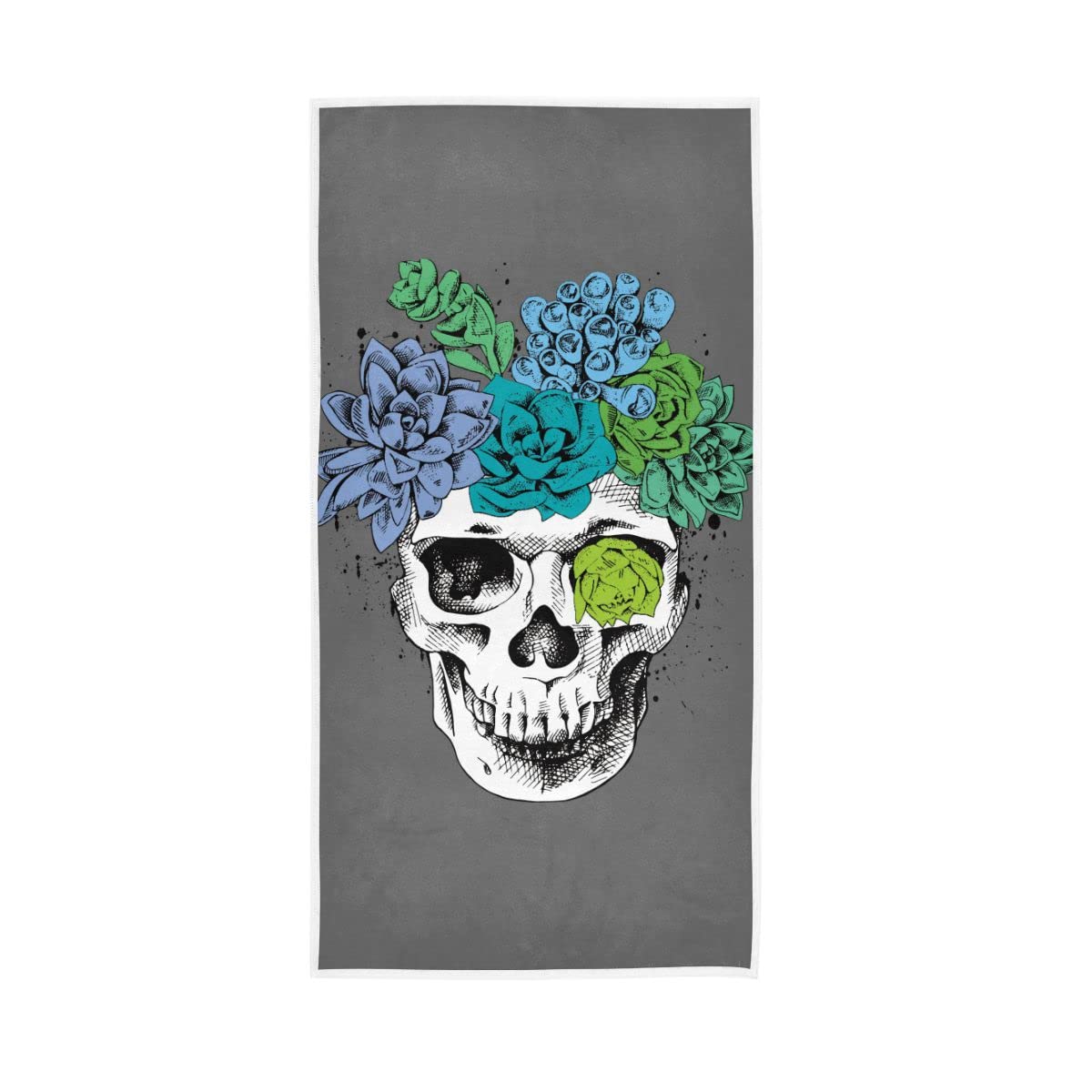 LSRCPD Skull Bright Succulent Plants Soft Hand Towels Absorbent Bath Towel for Bathroom Hotel Gym Spa 30"x15"