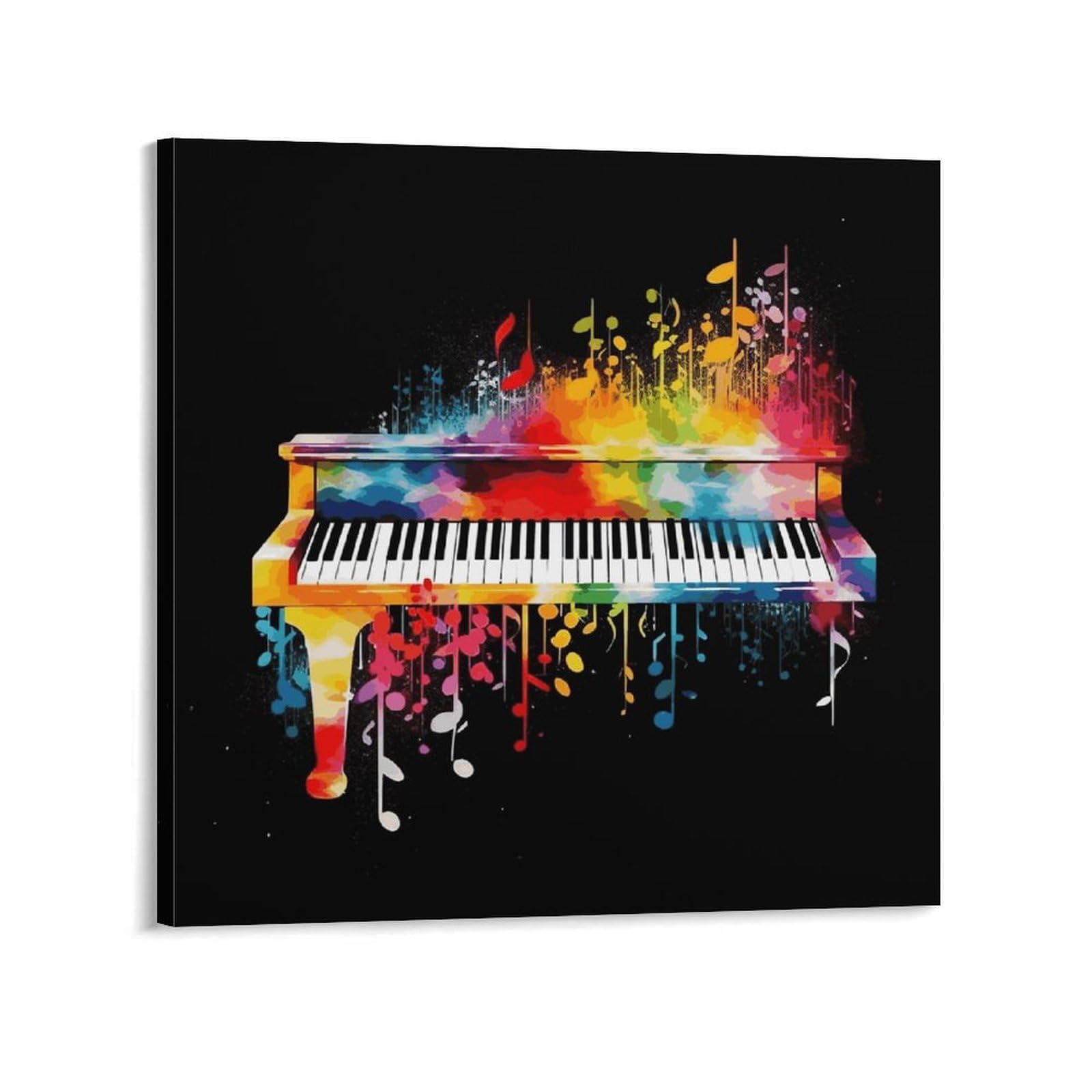 KLOPH Colorful Piano Keyboard Music Note Canvas Wall Art for Living Room 08x8inch Modern Artwork Painting for Bathroom Hanging Canvas Prints Aesthetic Wallart for Bedroom Kitchen Office Wall Decor