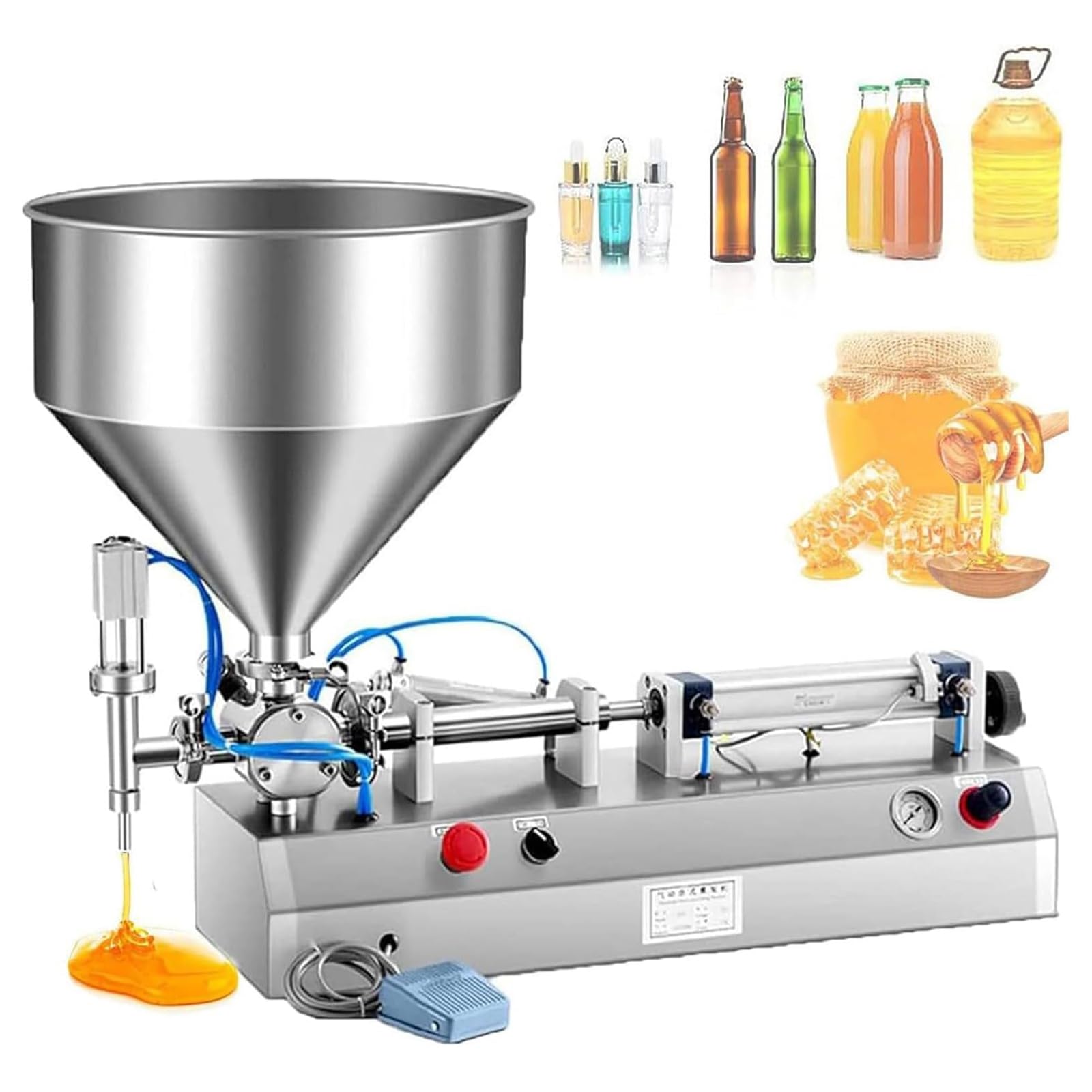 Pneumatic Filling Machine, 100-1000ml Piston Filler, Semi-Automatic Paste Dispenser, Adjustable Speed for Oil, Cream, Lotion, Honey and Butter