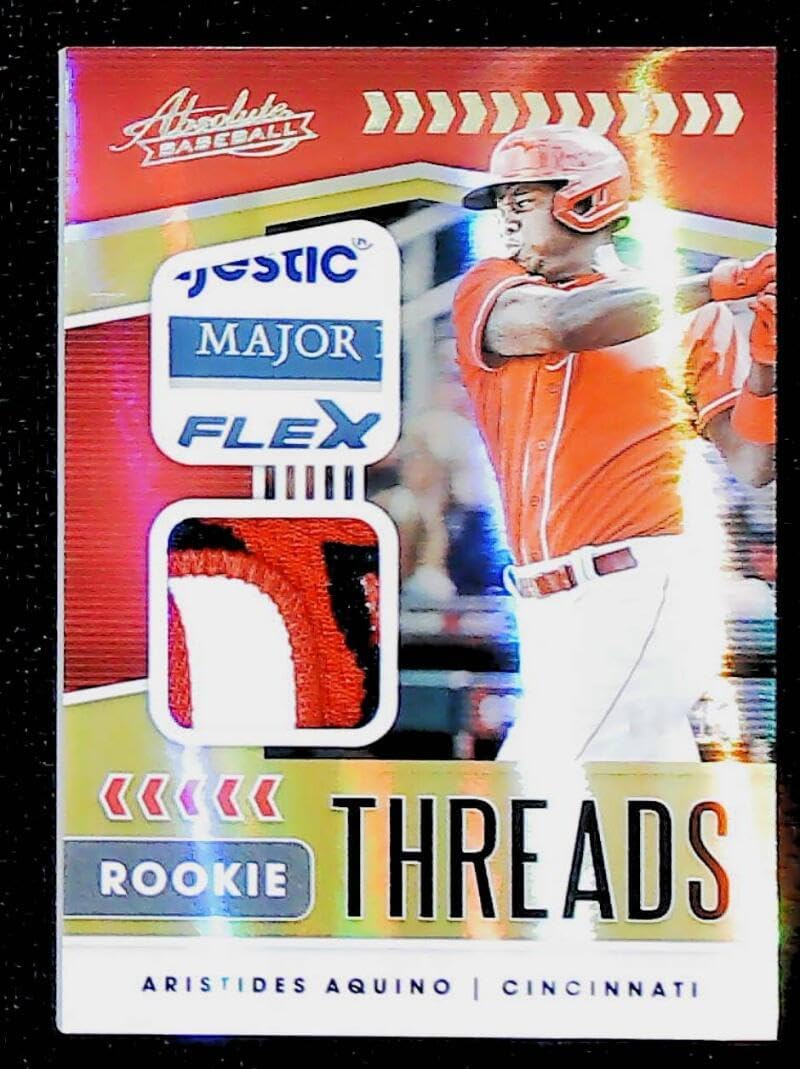 2020 Panini Absolute Rookie Threads Spectrum Gold Aristides Aquino RC Jersey Relic 4/10 Cincinnati Reds Baseball Trading Card