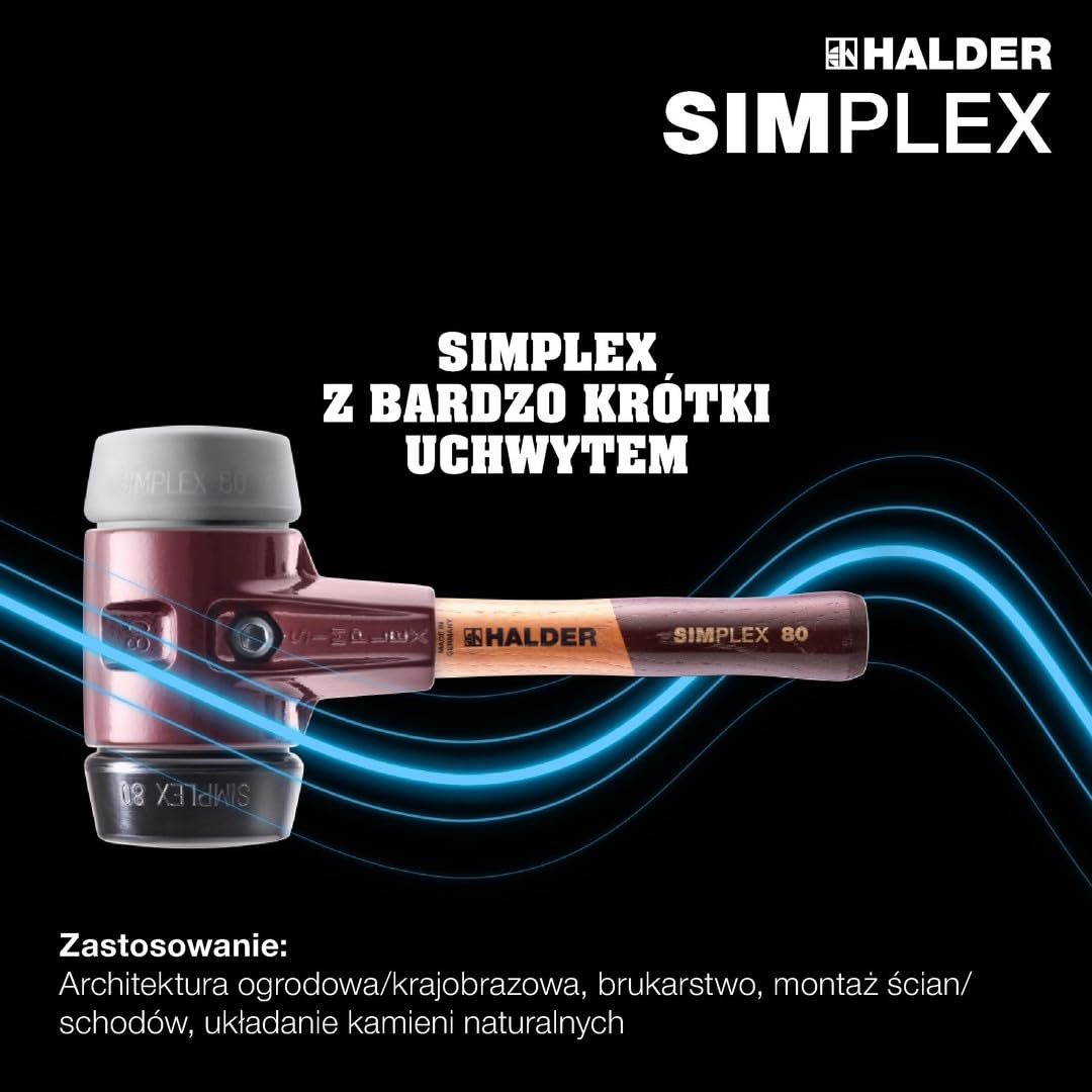 Młotek ochronny SIMPLEX, TPE-mid/kompozycja gumowa; z obudową z żeliwa ciągliwego i wysokiej jakości drewnianym trzonkiem | śr. = 80 mm | 3023.082