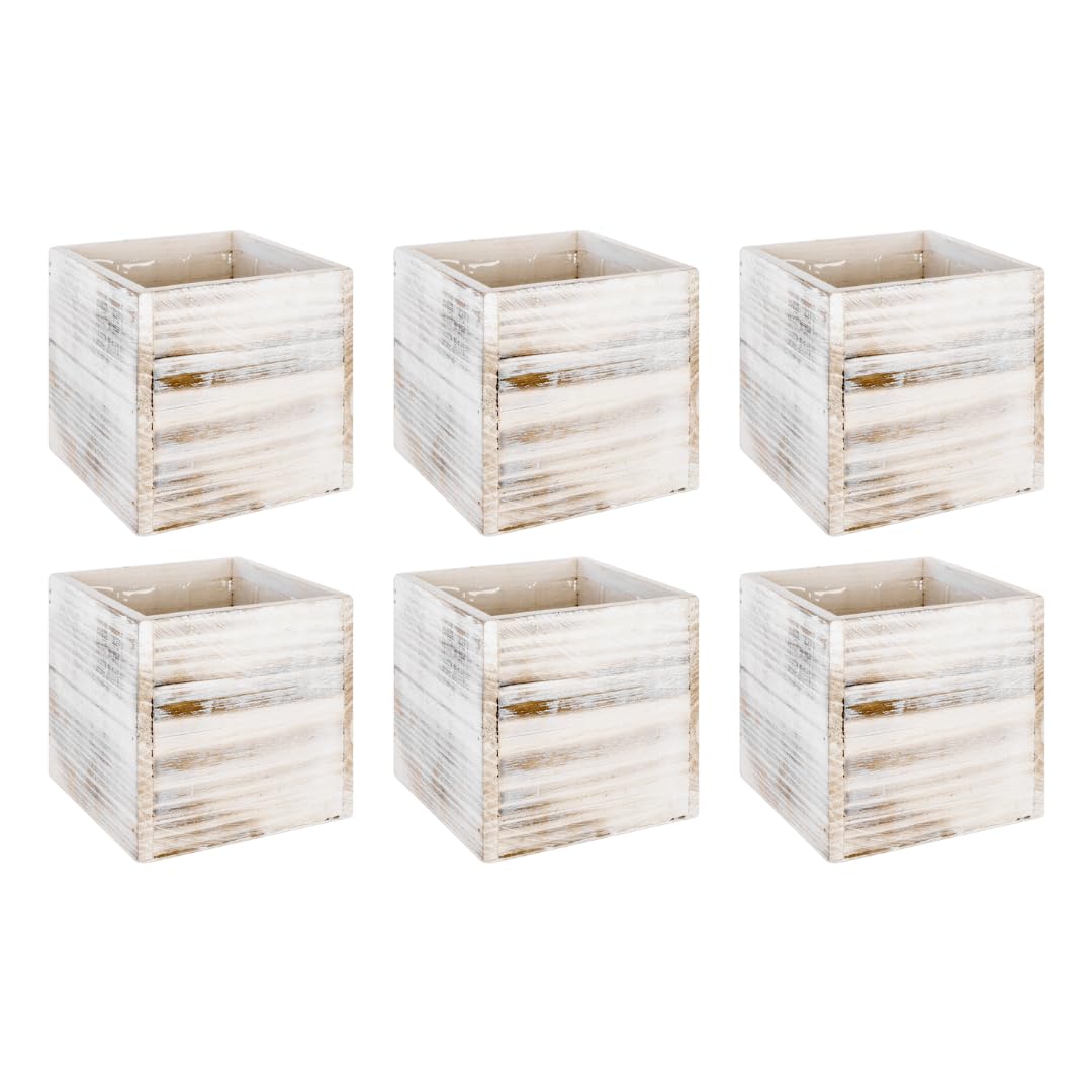 Koyal Wholesale Square Cube Shabby Chic Wood Vase (Pack of 6), 4