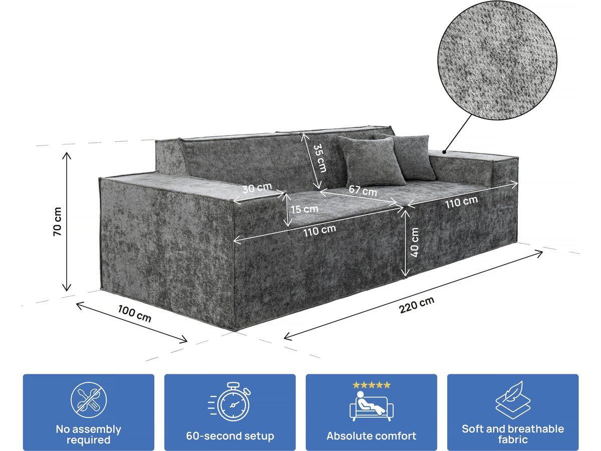 Habitat et Jardin Canapé Droit modulable en Tissu texturé Lusso - 3 Places - Gris