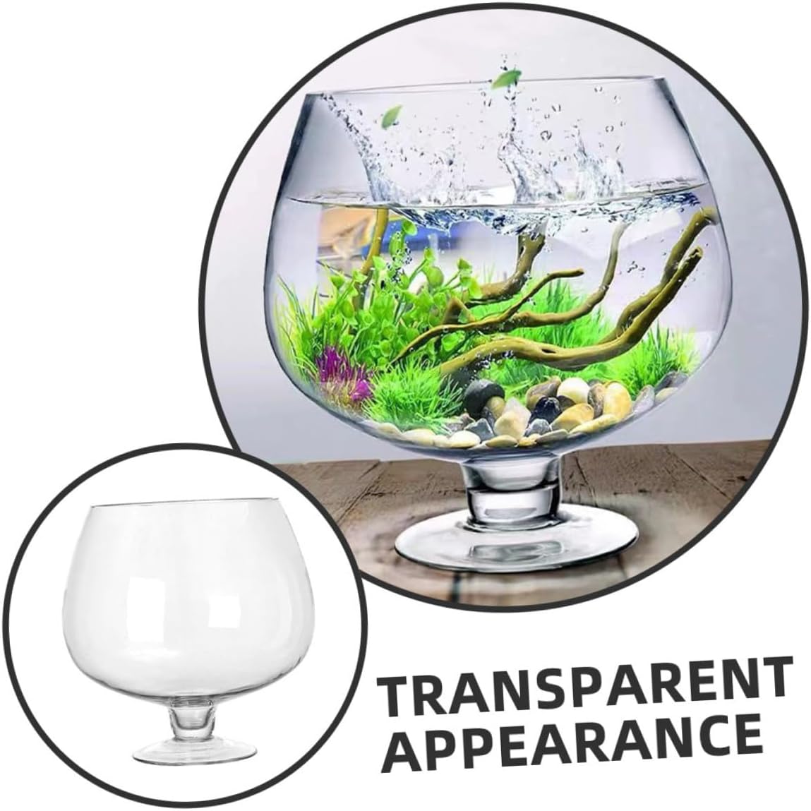 BESPORTBLE Glass Fish Bowl Betta Tank 5000ml Glass Plant Fish Tank Desktop Aquarium Vase for Small Goldfish and Aquatic Plants