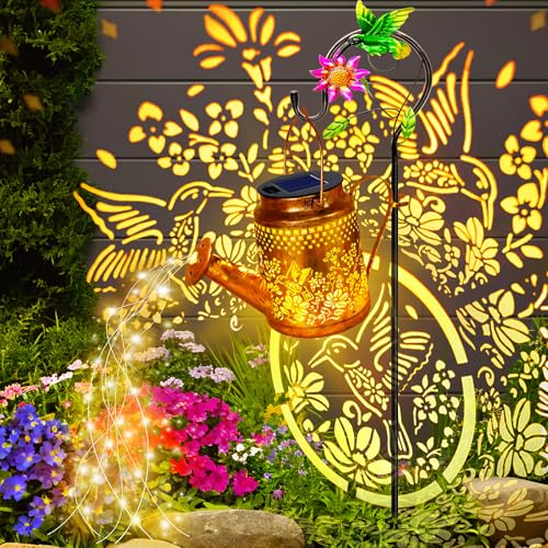 Big Solar Hummingbird Flower Watering Can Lights, Gift for Mom Grandma Women Wife Daughter Mother's Day, Waterproof Outdoor Garden Decor with Shepherd Hook, Hanging Light for Yard Porch Backyard Patio by YJFWAL - Used condition - US$21.78