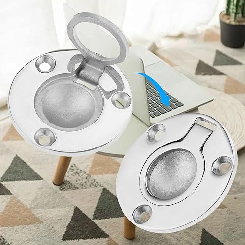 Miniatura 6 de Mtsooning 4 escotillas de anillo de barco, 1.969 in1.97 pulgadas, pestillo de tracción redondo de acero inoxidable, mango empotrado de acero