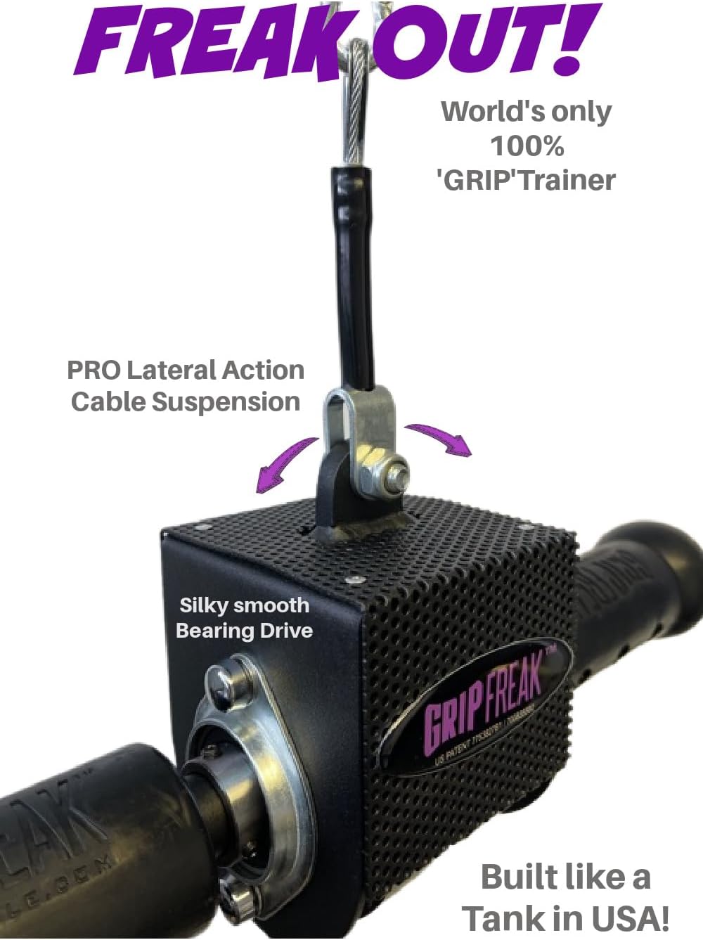 Power Rack Arm 'Suspended' Fat Grip Wrist Roller - Grip Trainer - Forearm Gripper with Dumbbell Hook - Forearm Workout Tool - Best Grip Strengthener Ever!