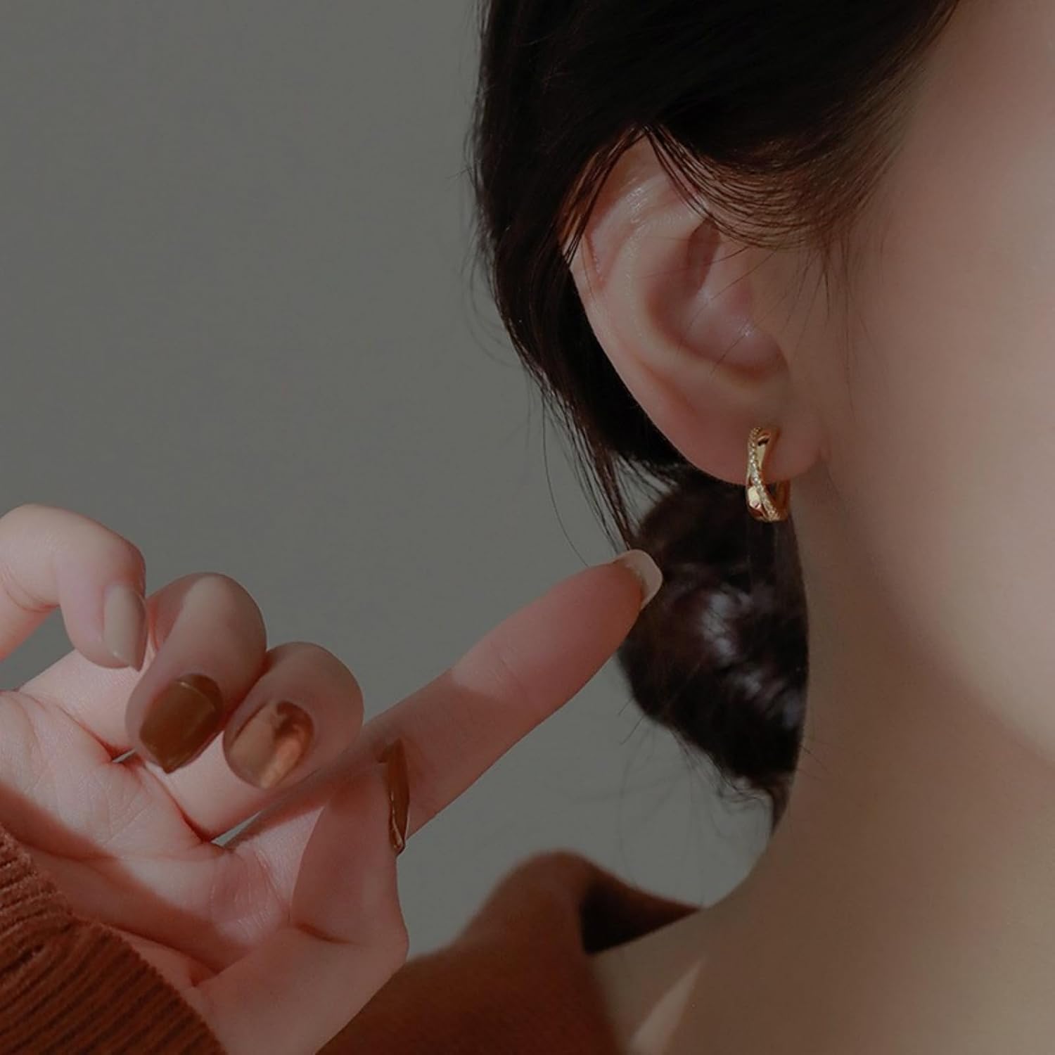 Dainty Gold Hoop Earrings for Women 14K Gold/Silver Plated Small Cubic Zirconia Huggie Hoop Earring X-shaped Earring - Image 3