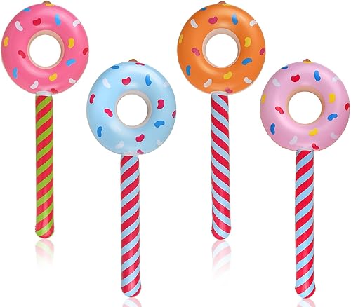 DS. DISTINCTIVE STYLE Juego de 4 paletas inflables con forma de dona de 33 pulgadas, decoración de cumpleaños con temática de caramelos, accesorios